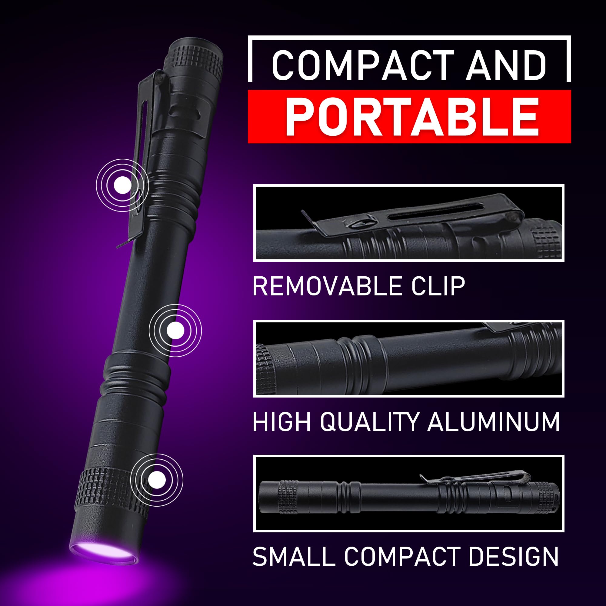 Naiveisland Uv Black Light Flashlight - Led Pen Light Handheld Blacklight Detector For Pet Urine, Leak, Hotel Inspection, Dry Stains, And Bed Bugs,4-Pack