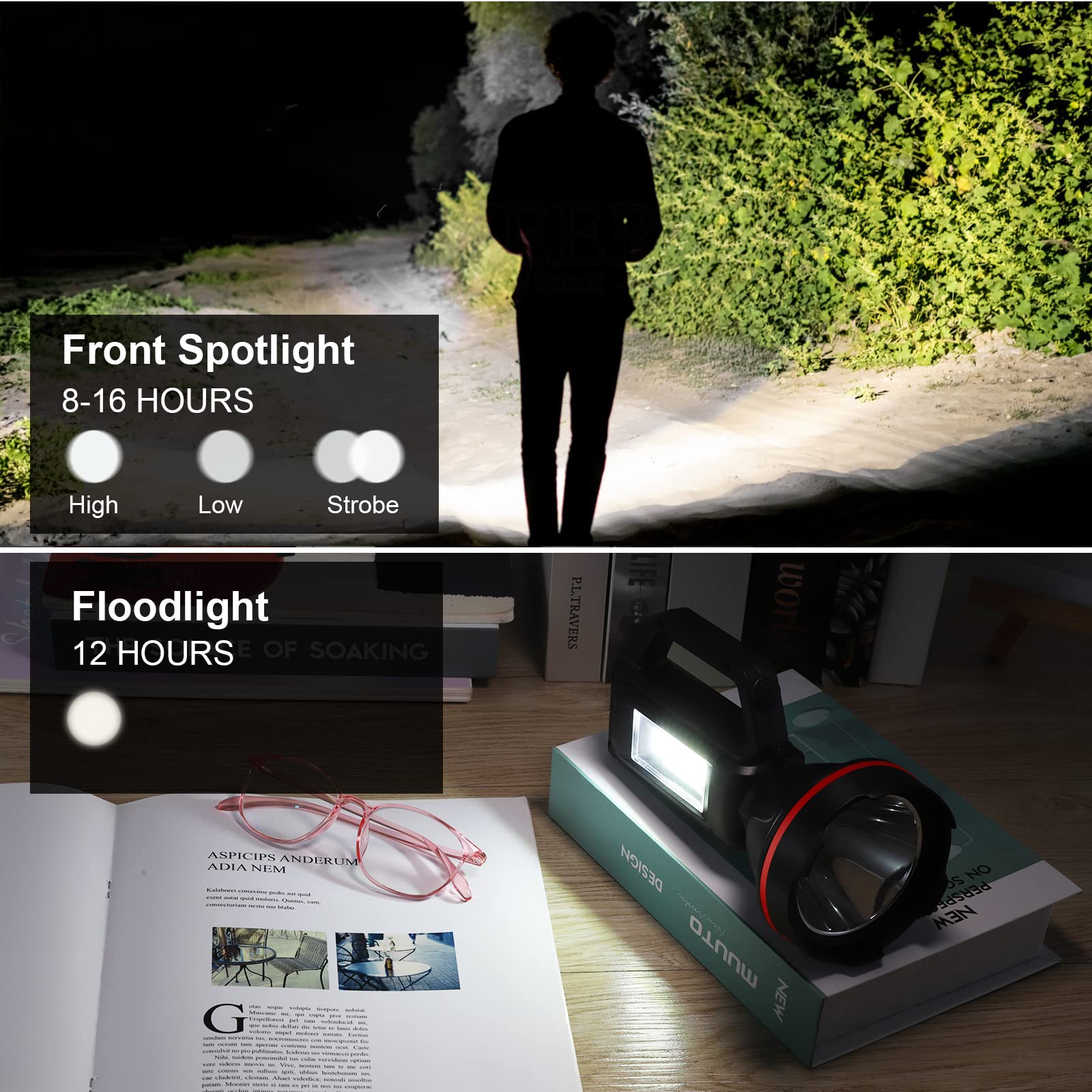 Sunpro Rechargeable Spotlight Flashlight, High Lumens Handheld Spotlight,Led Searchlight With Shoulder Strap And Usb Output For During Hurricane,Emergency, Storms, Outages,Hunting, Hiking, Camping(Black1)