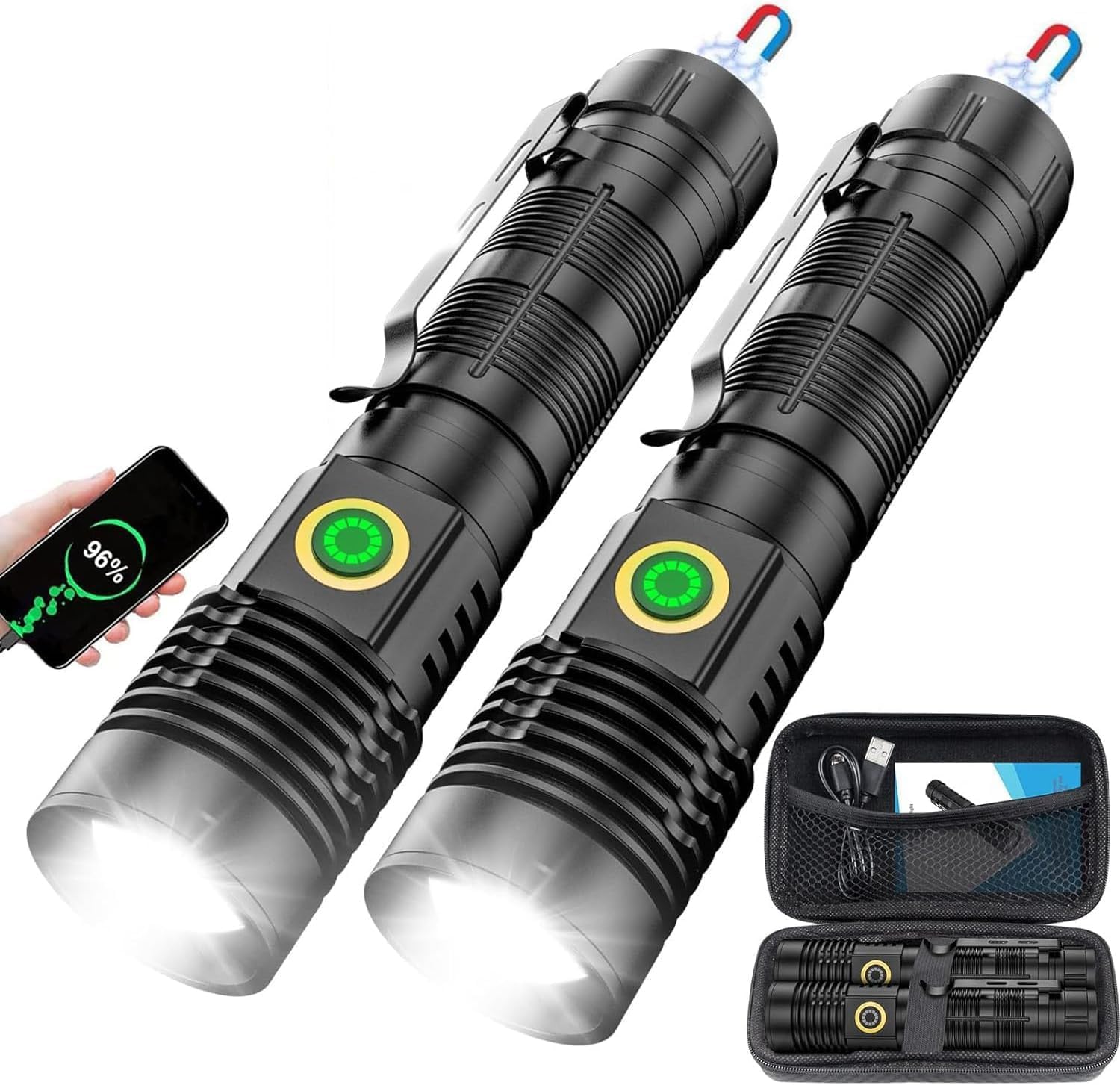Karrong Flashlights High Lumens Rechargeable(Battery Included), 20000 Lumens Super Bright Powerful Small Magnetic Flashlight, 6 Mode, Zoomable, Waterproof, Handheld Flashlight For Camping Hiking