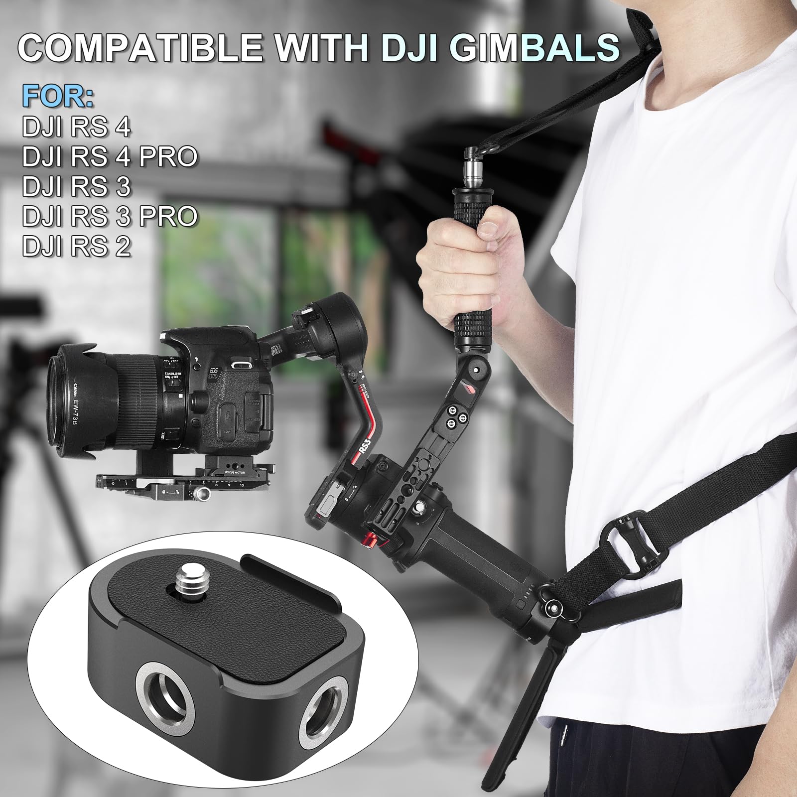 Minifocus Battery Handle Base Compatible With Dji Rs 4/Rs 4 Pro/Rs 3/Rs 3 Pro/Rs 2, Weight-Reducing Baseplate Accessory Mounting Bracket With Qd Socket, 1/4" & 3/8" Threads