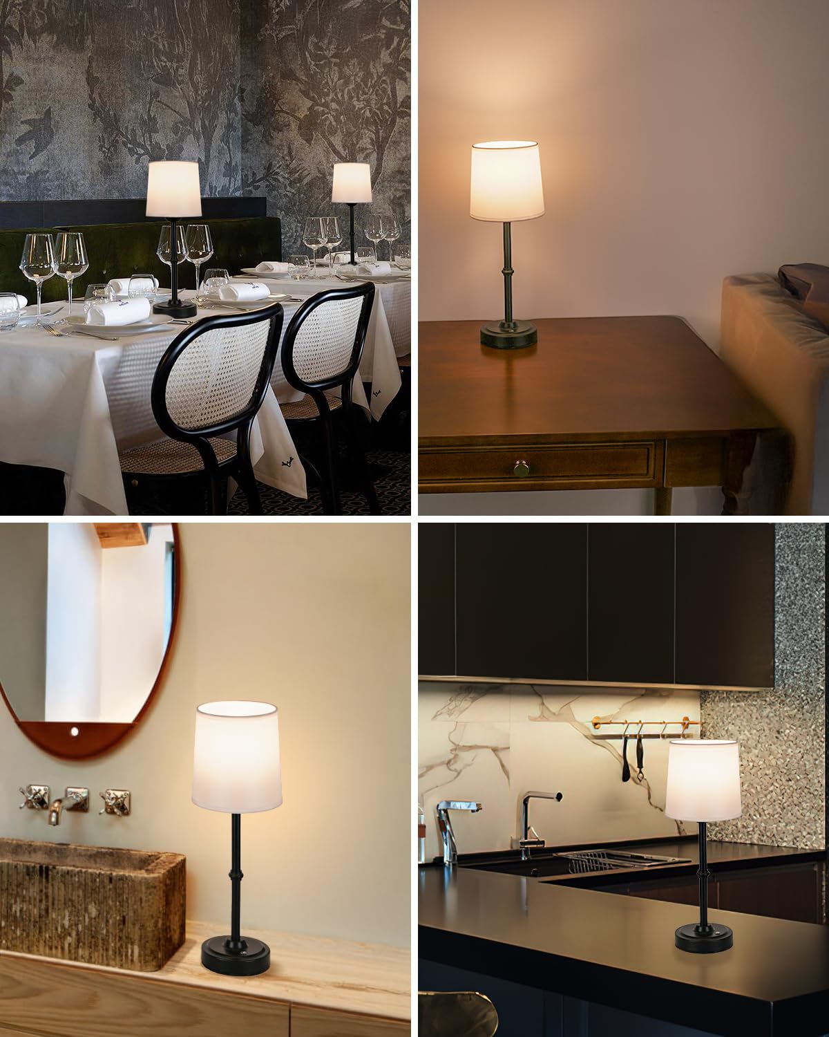 Yogaret Black Cordless Lamp For Home Dinner，3000K Stepless Dimming Touch Control Wireless Lamp For Bedroom, Dining Table, Counter, Living Room