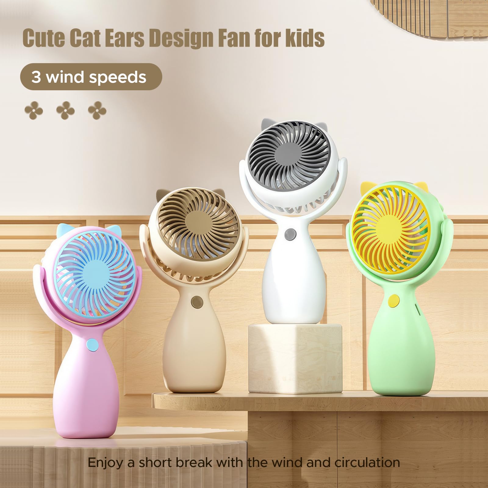Qearfun Cute Handheld Lanyard Fan Portable, Mini Personal 3-Speed With 180 Rotation, Small Makeup