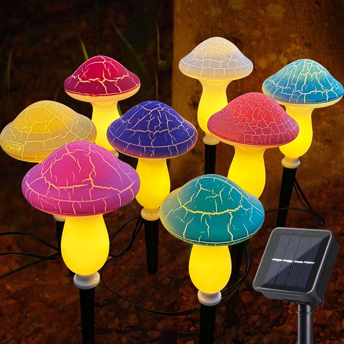 Ruexig Solar Mushroom Lights For Garden, 8 Led Crack Mushrooms, Waterproof Solar Pathway Lights, Mushroom Decor For Yard Decor, Flowerbed Housewarming Gift