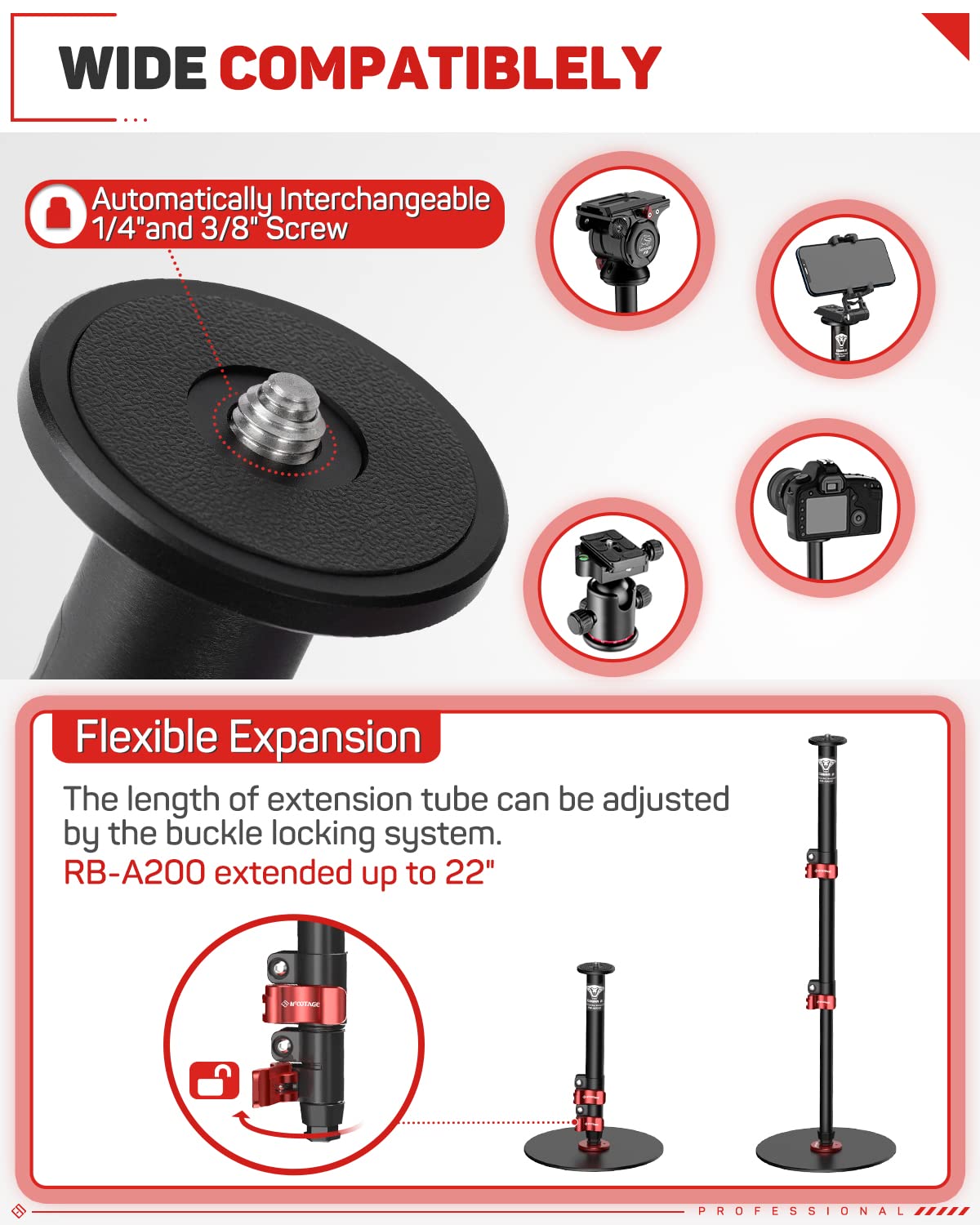 Ifootage Mini Tripod&Base Monopod With Quick Release Plate Kit,Professional Tabletop Tripod With Pedal For Photography, Desktop Tripod Compatible With Sony, Nikon, Canon Dslr Camera, Base-P