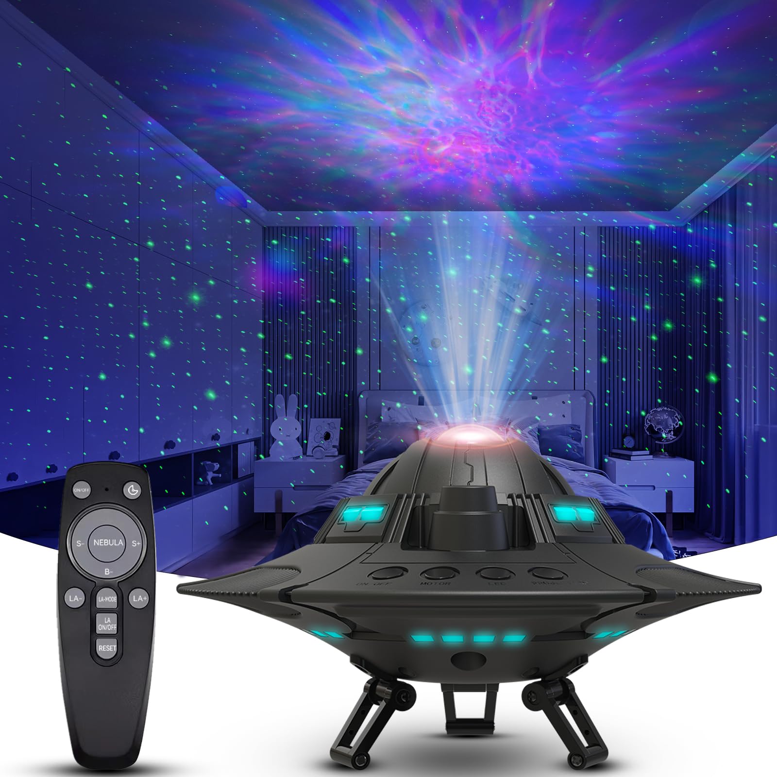 Fssqbflc Ufo Galaxy Projector, Star Projector, Led Lights For Bedroom, Night Light For Kids Or Adults Room Decor, Game Room,  For Christmas, Room Ceiling Starry Nebula Decoration