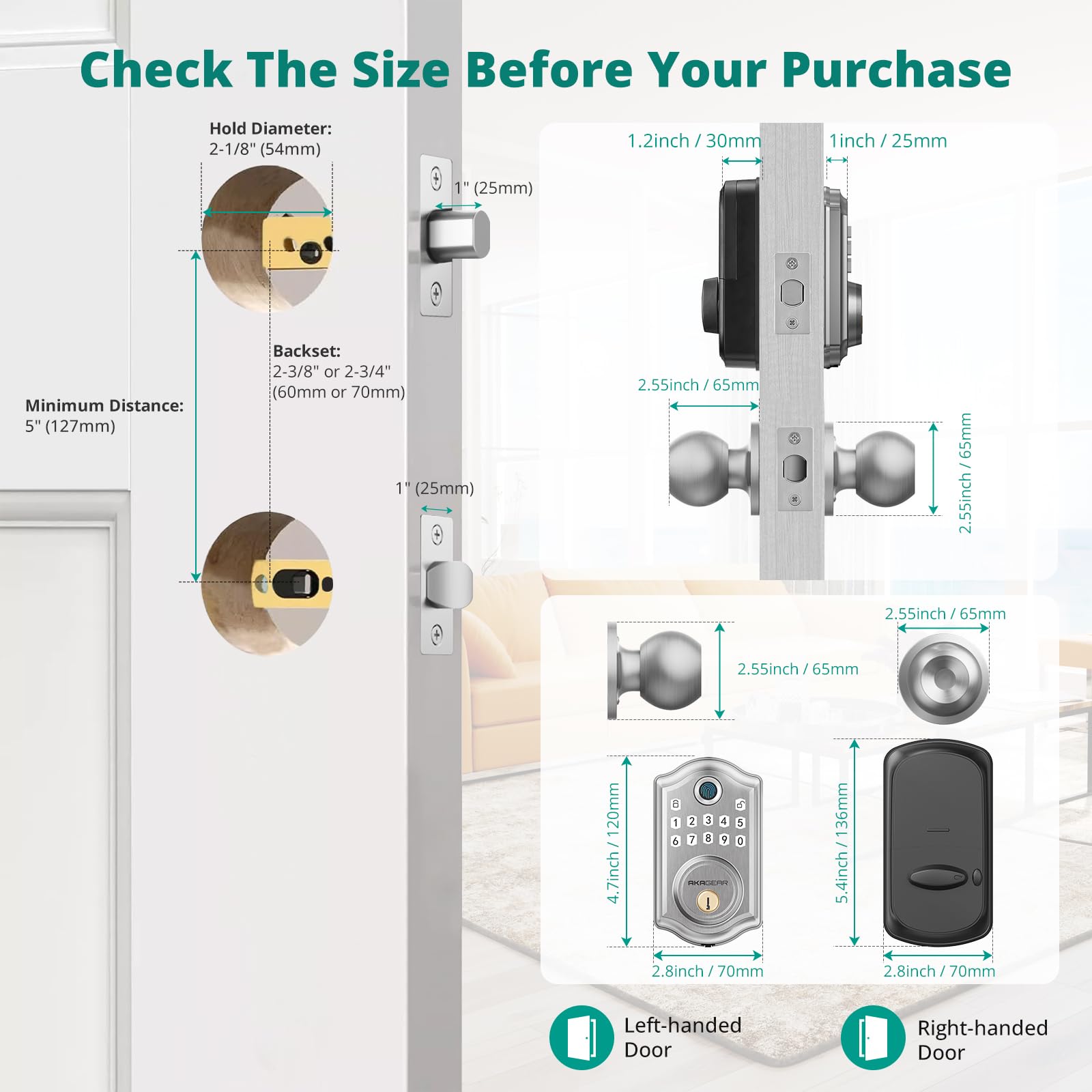 Akagear Keyless Entry Door Lock With Door Knob Handle, Fingerprint Door Locks, Electronic Smart Deadbolt, Keypad Door Lock With Code, Smart Locks For Front Doors, Auto-Lock & One Touch Locking