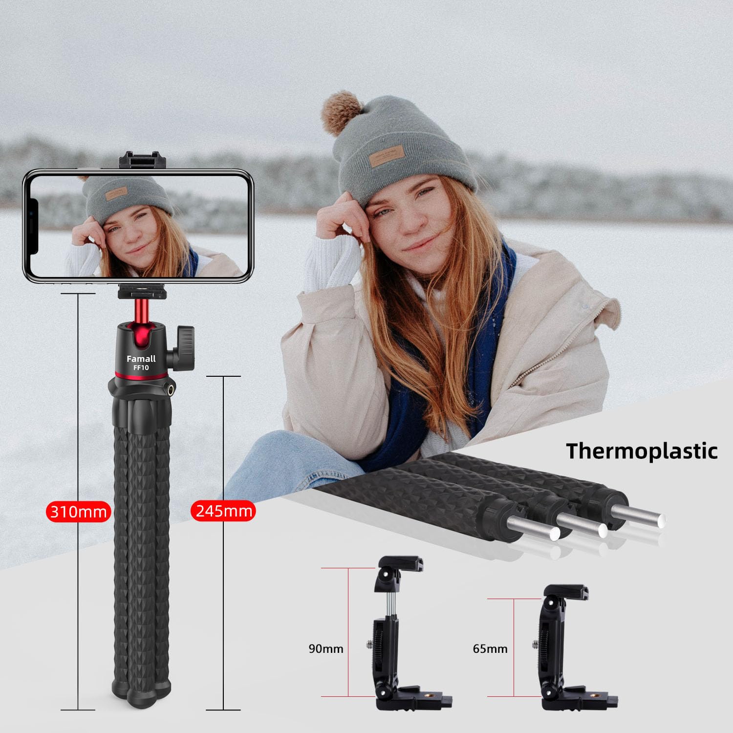 Famall Camera Tripod, Flexible Tripod Stand For Phone With Cold Shoe Phone Mount For Iphone Canon Nikon Sony Cameras