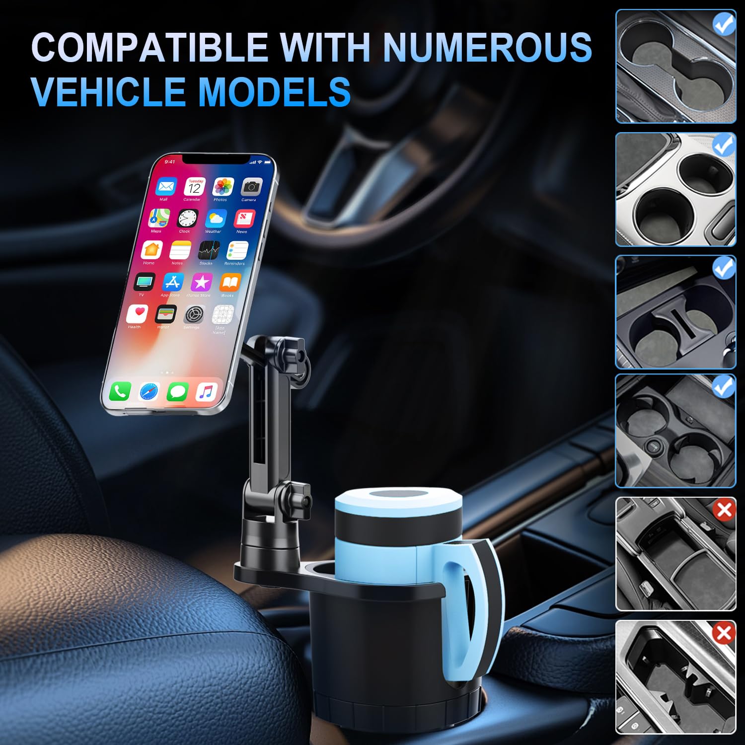 Humbest Magnetic Cup Holder, Car Mount With Expandable Base, Drink Holder & Phone Stand Fits All Smartphones & Most Bottles