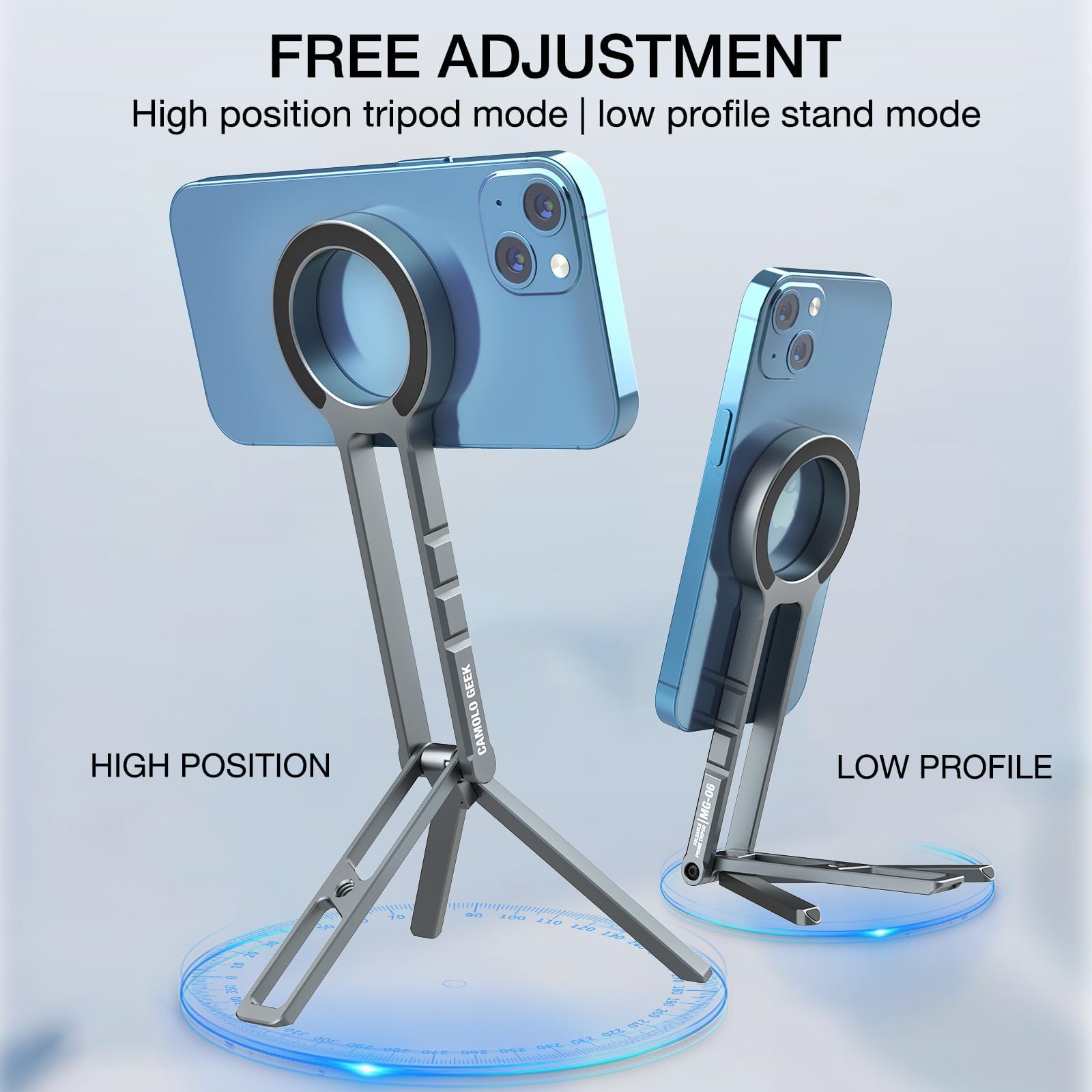 Camolo Geek Magnetic Phone Tripod Stand Compatible With Iphone 16 15 14 13 12 Magsafe - Aluminium Smartphone Mini Tripod Pocket Cell Phone Stand Dual-Sided Magnet Quick Mount