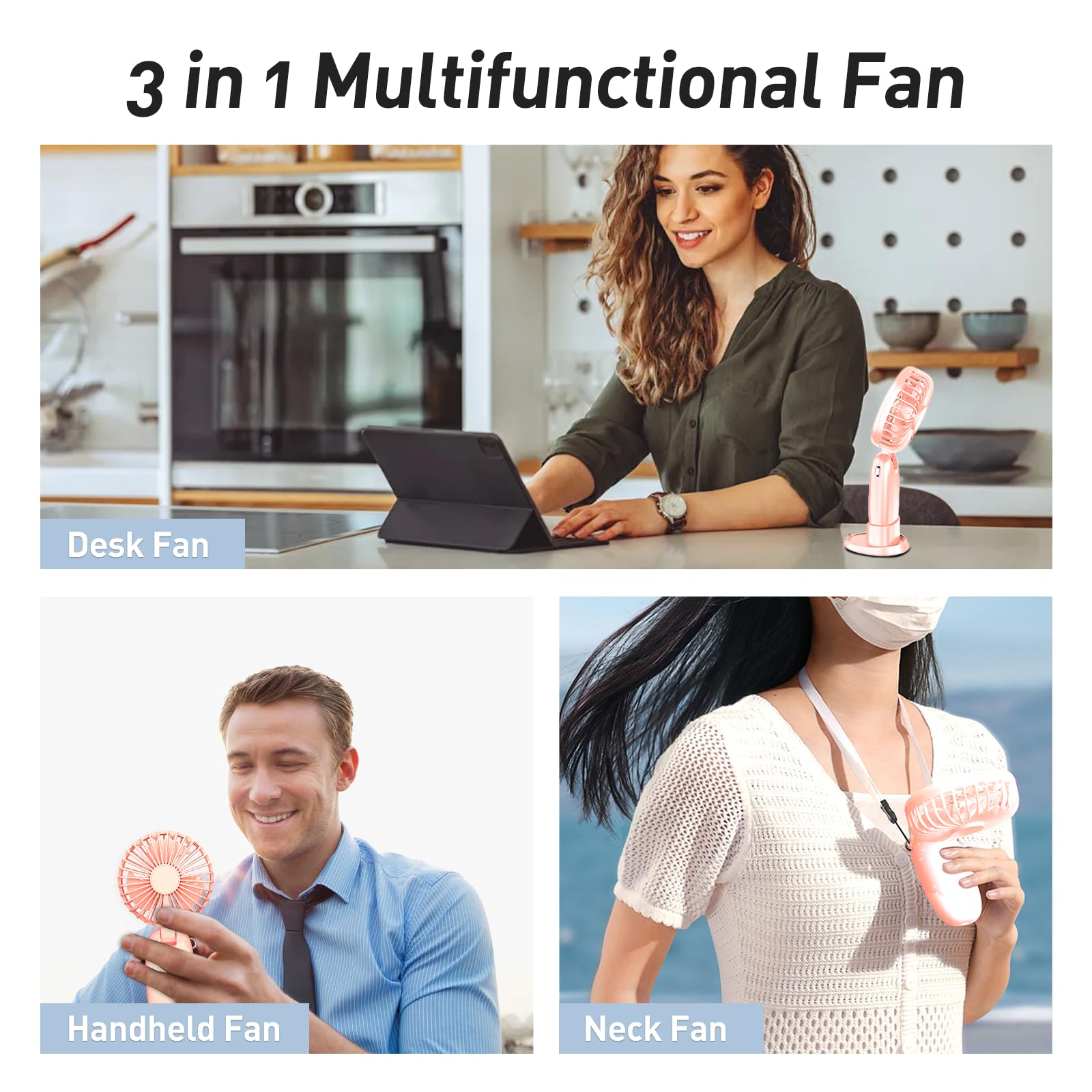 Portable Handheld Fan, Usb Rechargeable Foldable Fan, Personal 5 Speed Powerful Small Desk, 90° Fold