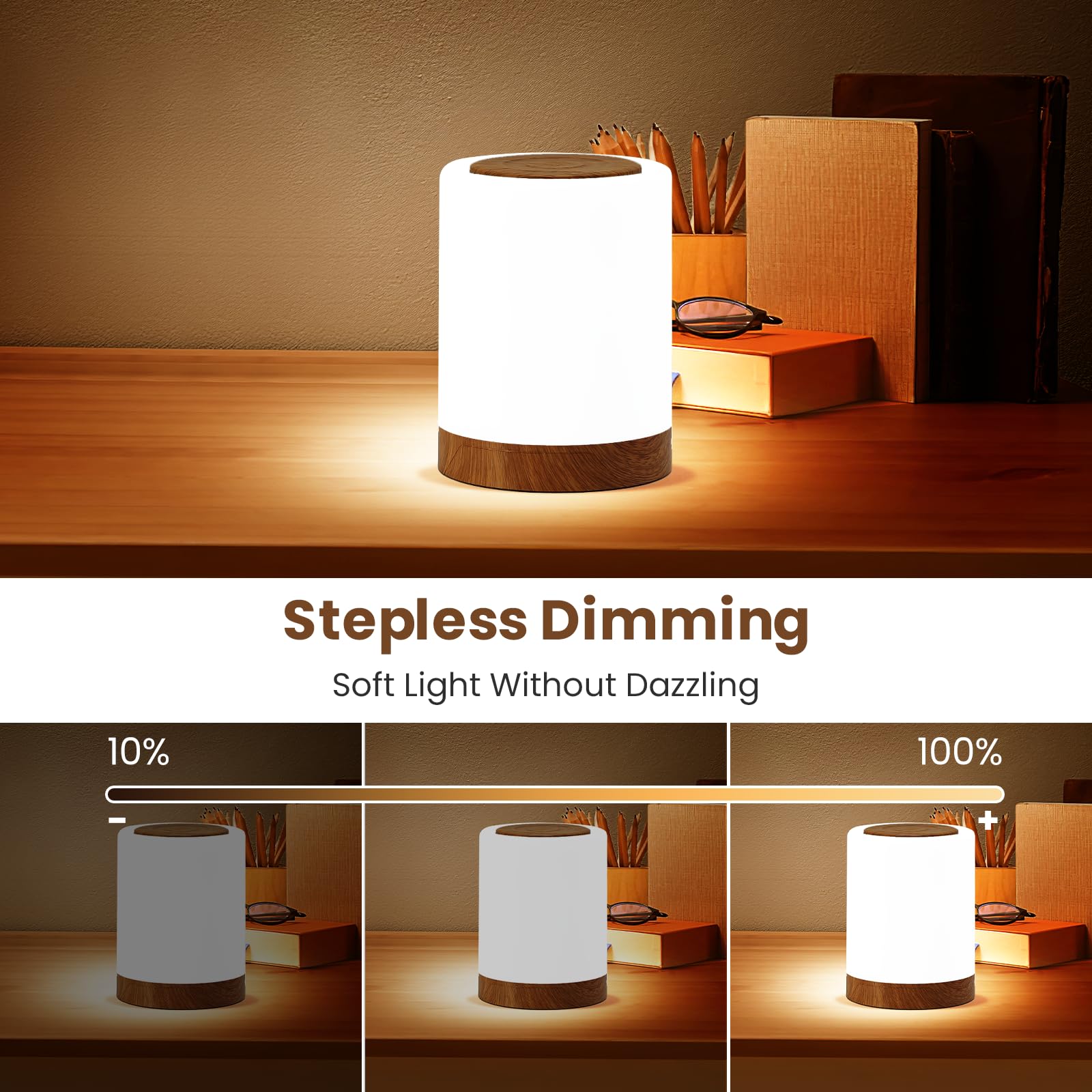 Funteam Night Light - Rechargeable Bedside Touch Lamp With Warm & Color Changing Rgb Light, Touch Color-Changing Ring, Portable For Bedrooms