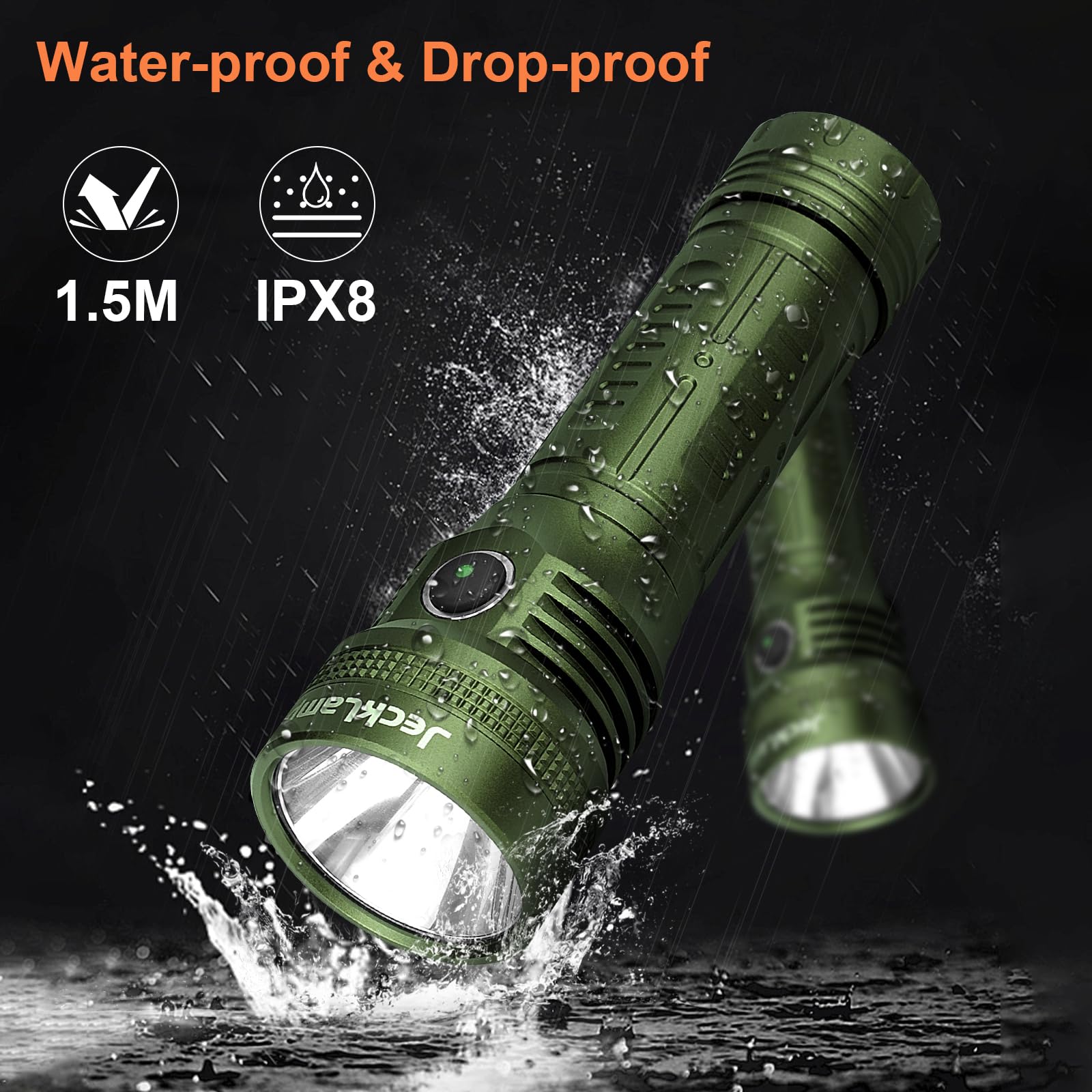 Jecklamp Tactical 1270High Lumens Flashlight With 6 Modes, Rechargeable Led Flashlight With Type-C Cable, Ipx8 Waterproof Edc Flashlight For Camping Emergency Everyday Use
