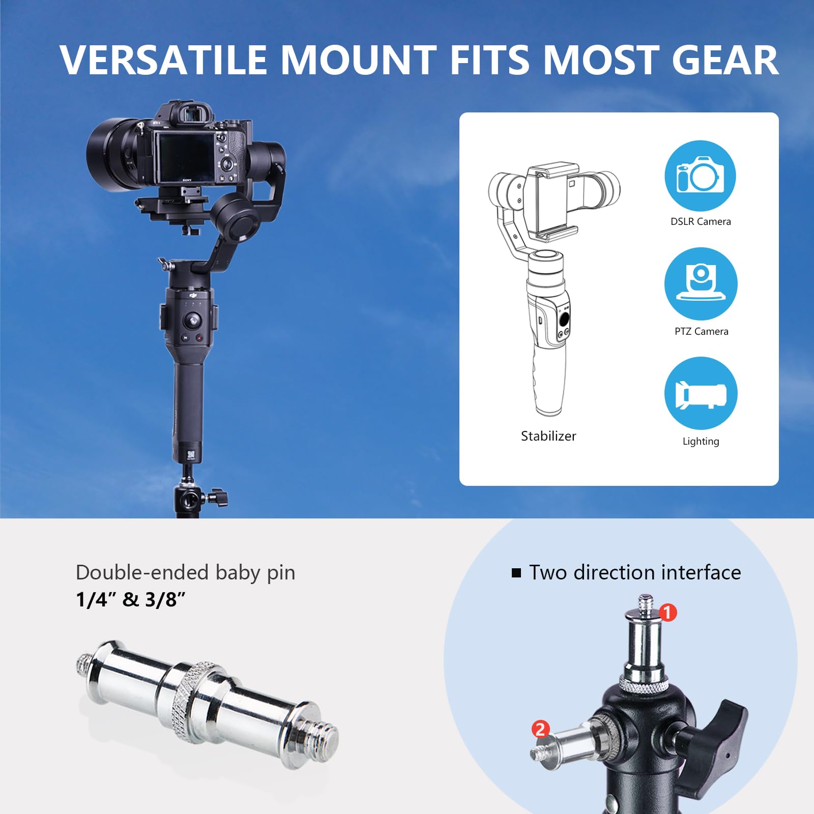 Raubay 16' Heavy Duty Extreme Tall Video Camera Sports Tripod Stand Air-Cushioned Telescoping Aluminium Alloy Light Stand With 1/4"& 3/8" Screw Adapter, Professional Sky High Tripod - Tt480 Black…