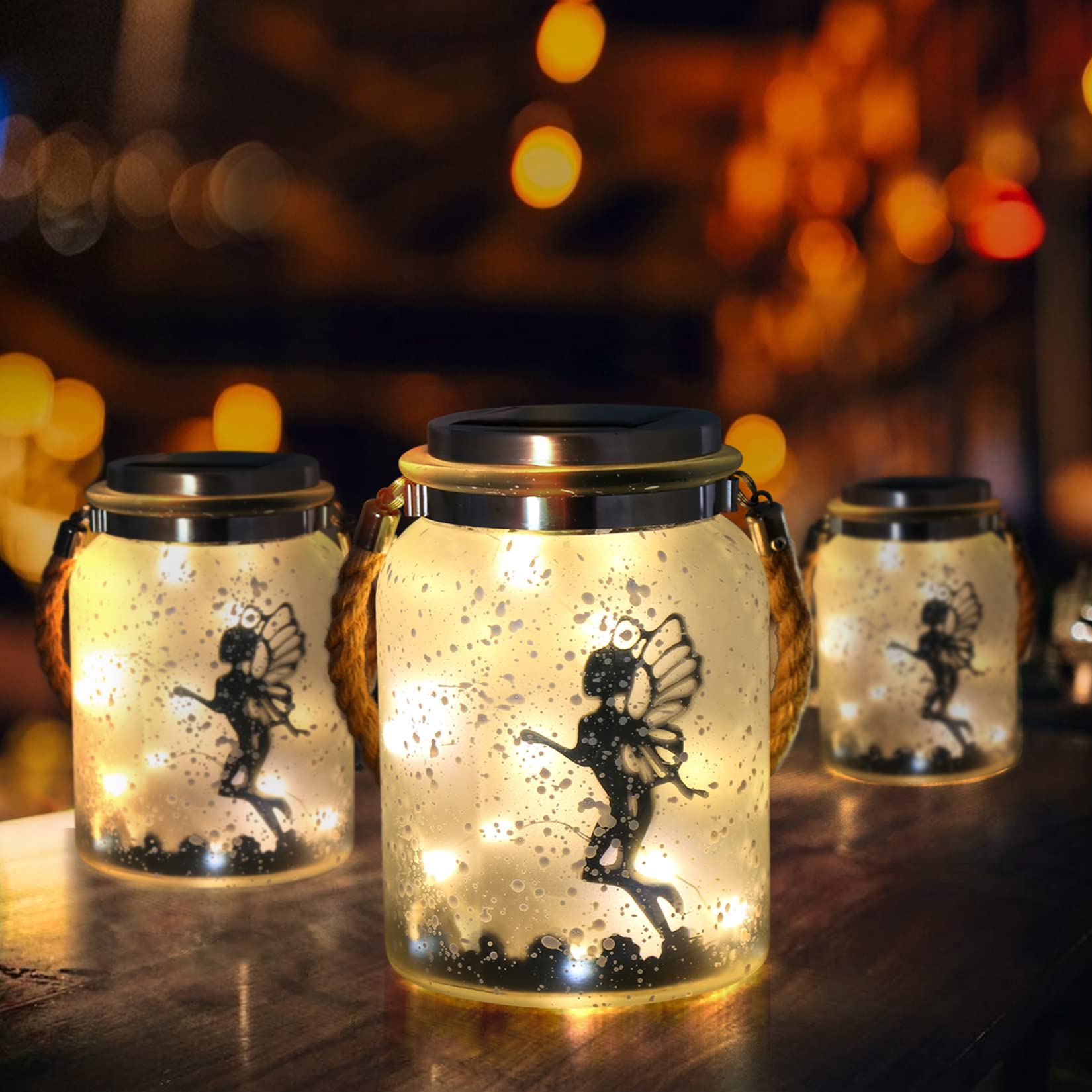 Kaixoxin 2 Pack Solar Lantern Fairy Lights Ideal For Great  White Frosted Glass Hanging Jar Solar Lights Outdoor Decorative 20 Warm White Mini Led String Lights (Fairy-2)