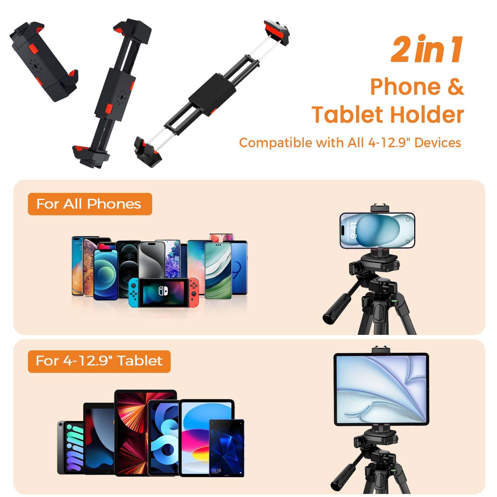 Mactrem Phone Tripod With Selfie Stick, 70" Horizontal Overhead Tripod For Iphone Ipad, Camera Tripod Stand With Wireless Remote For Video Recording/Selfies/Live Stream/Vlogging