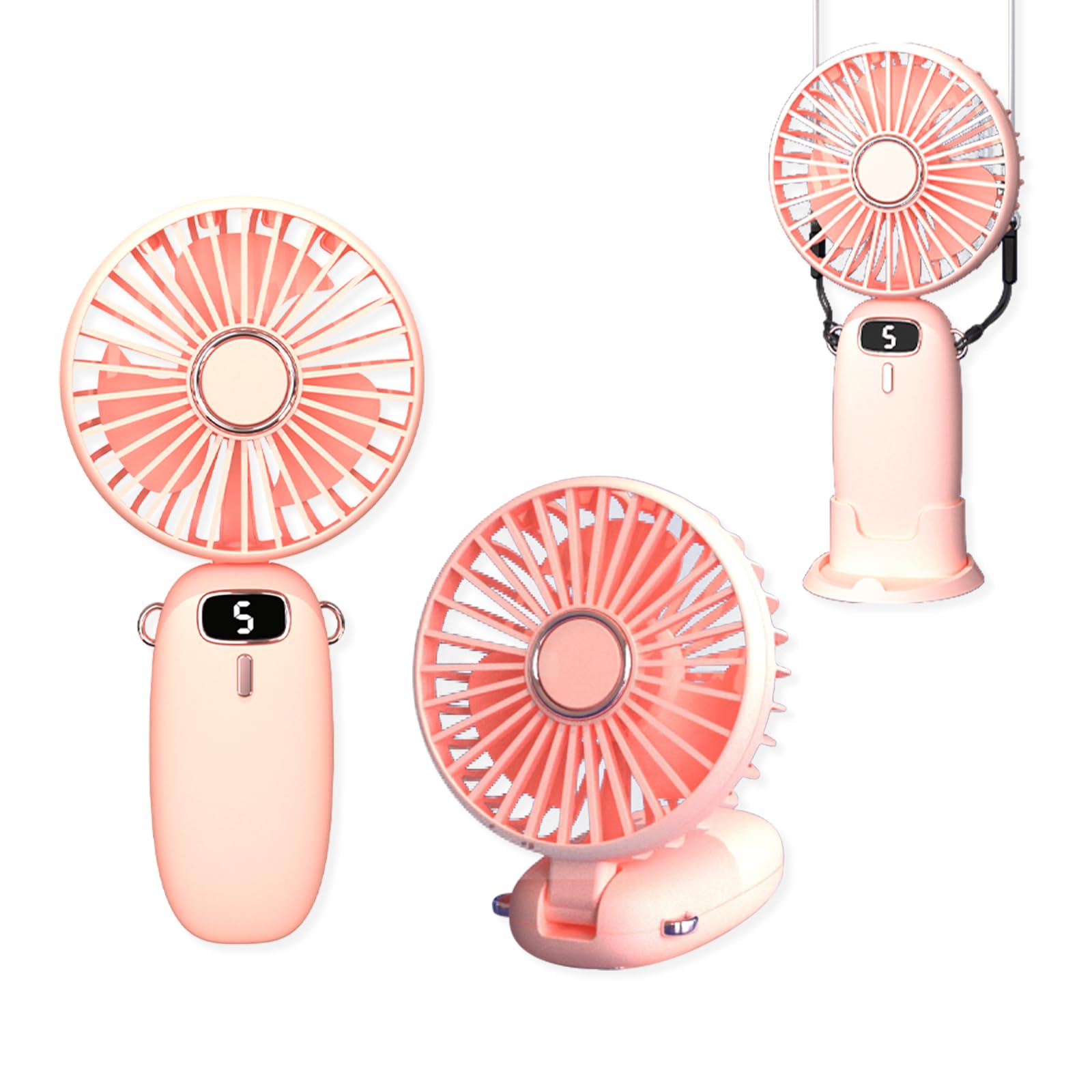 Portable Handheld Fan, Usb Rechargeable Foldable Fan, Personal 5 Speed Powerful Small Desk, 90° Fold - Koospark