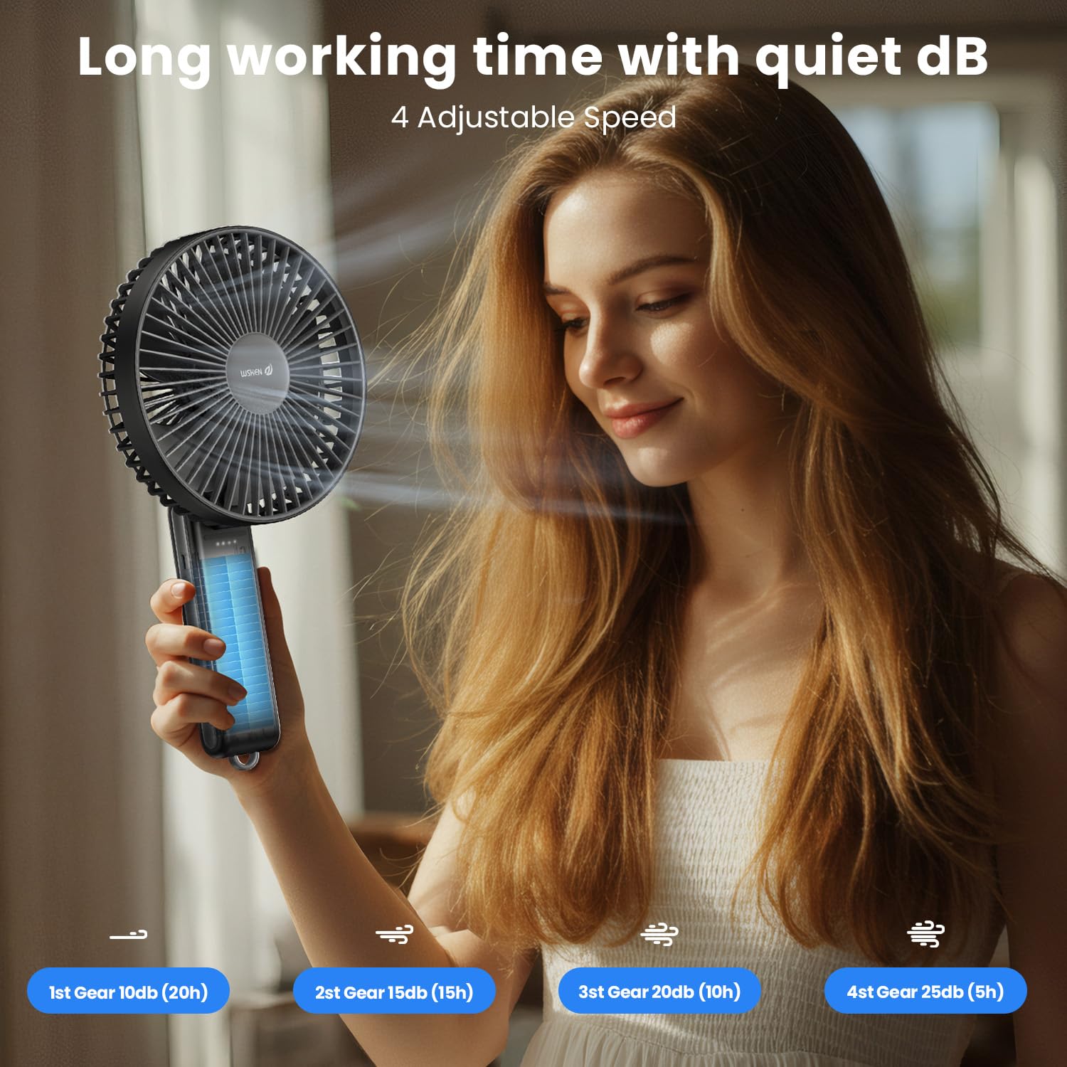 Quiet 6 inch Wsken fan portable and rechargeable for personal cooling