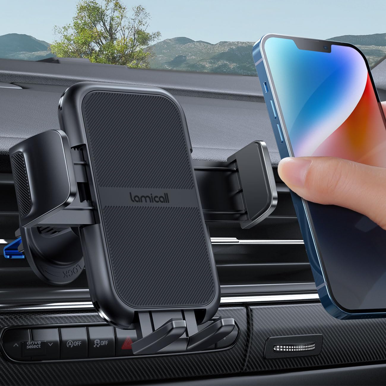 Lamicall  Wider Clamp & Metal Hook Car Phone Holder Vent [Thick Cases Friendly] Phone Holders For Your Car Mount Automobile Hands  Cradle Air Vent For Iphone 16 15 14 13 Pro Max Smartphone