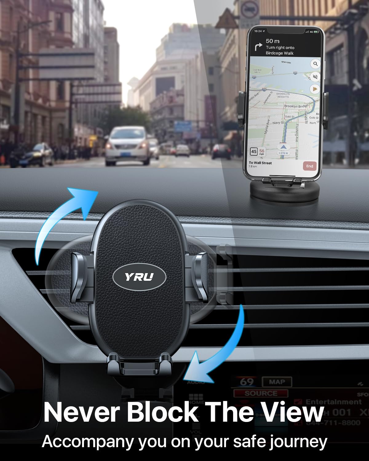 Yru Car Phone Holder [  Metal Hook Clip], Phone Holders For Your Car [No Fear Of Bumps] Air Vent Phone Mount Widely Compatible With Iphone16 15 14 13 12 Android Smartphones, Black