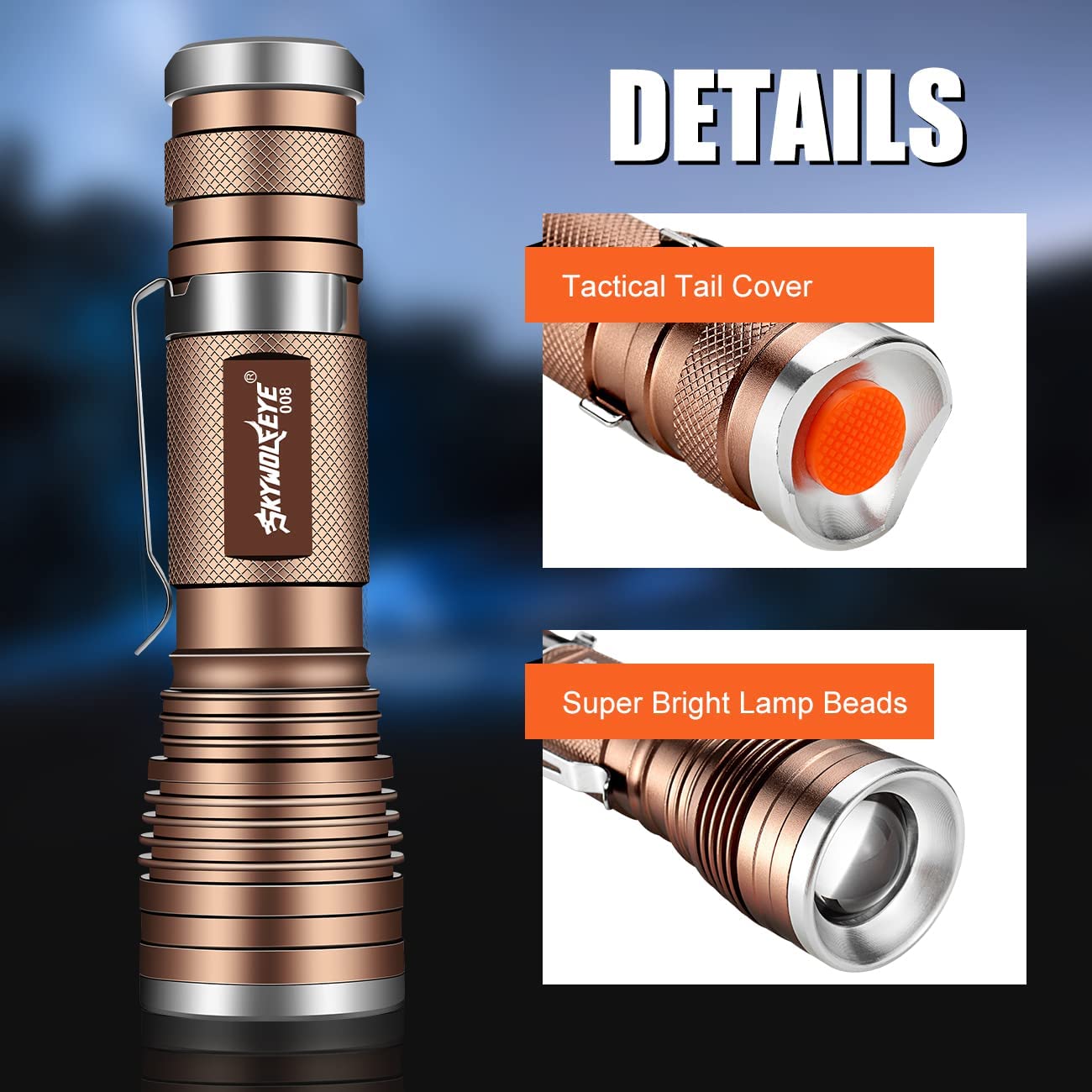 Skywolfeye Rechargeable Led Flashlight Zoomable High Lumen 3 Light Modes Super Bright Handheld Flashlights For Men Hiking Camping Hunting Fishing