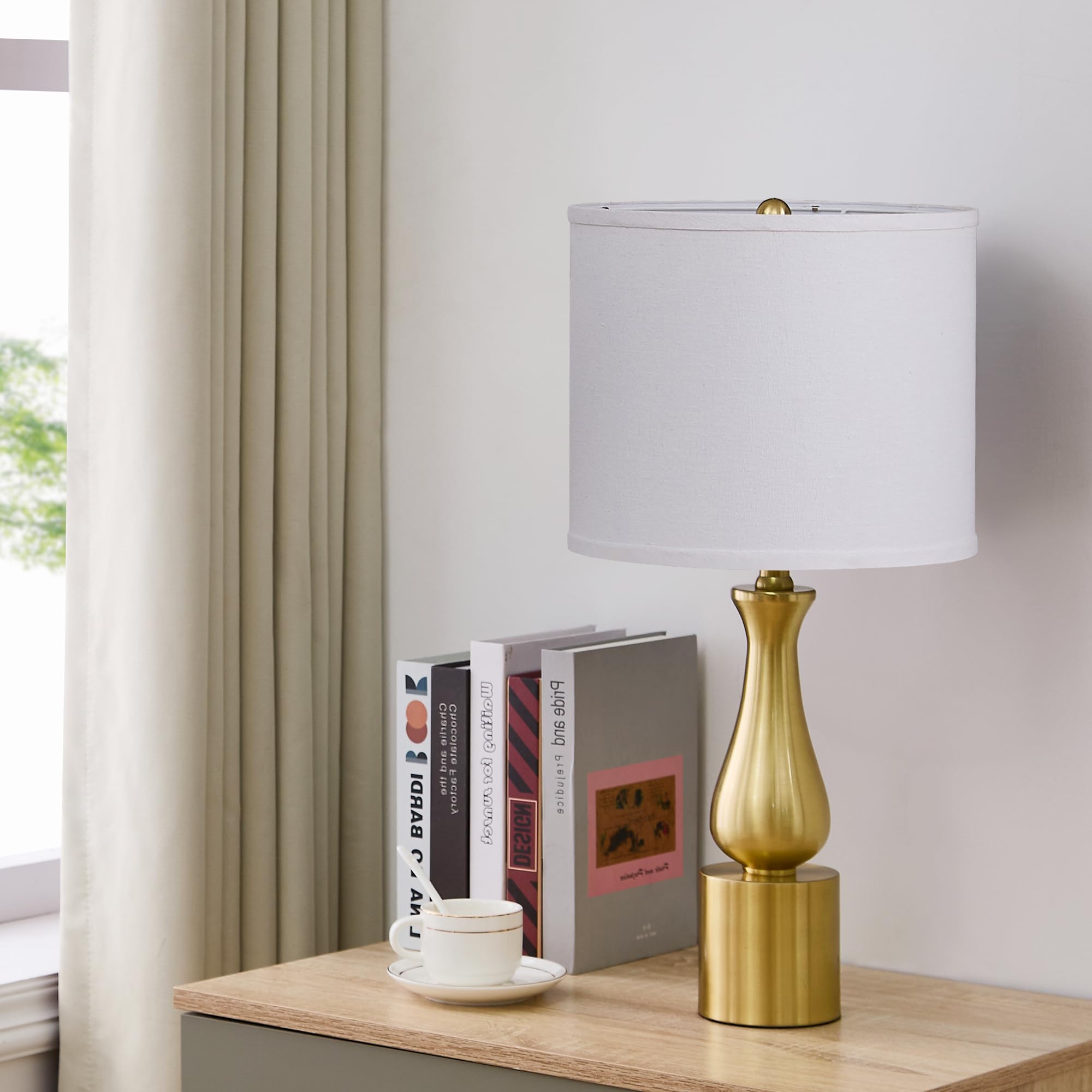 Dggdome 23" Modern Gold Lamps Set Of 2 For Bedroom, Minimalist Gold Table Lamps For Living Room Set Of 2, Small Gold Table Lamps For Nightstand Set Of 2, With White Linen Drum Lampshade For Home Office