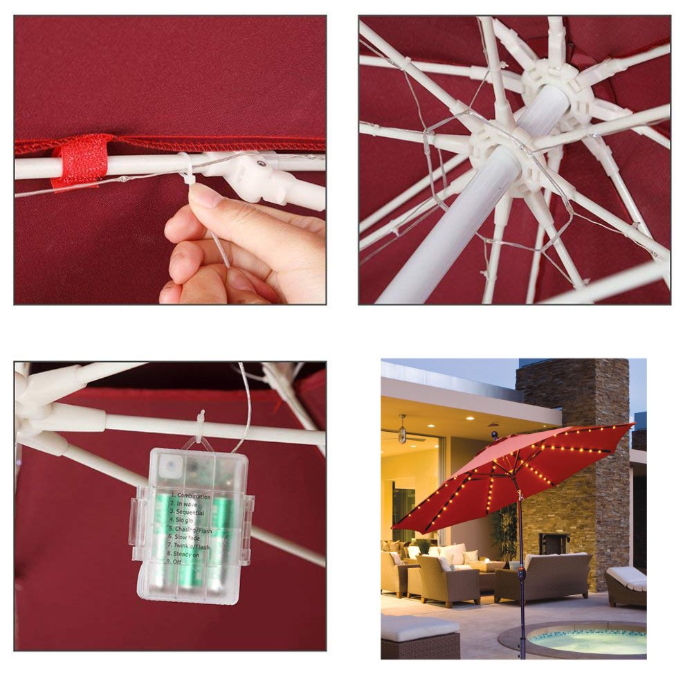 Ywhomal Patio Umbrella Lights 8 Lighting Mode 104 Led String Lights With Remote Control Umbrella Lights Battery Operated Waterproof Outdoor Decor For Patio Umbrellas Outdoor Use Camping Tents Warm White