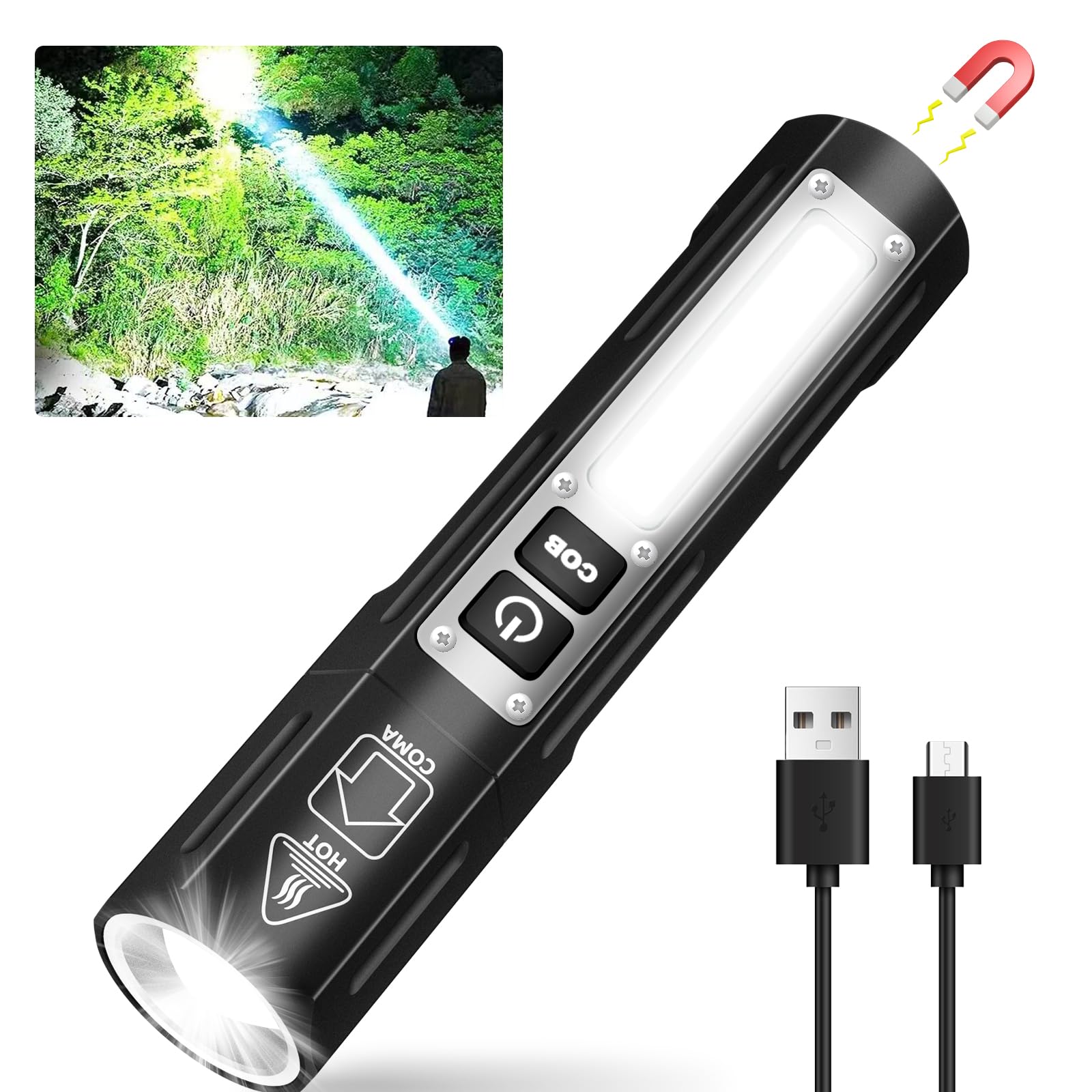 Banral Rechargeable Magnetic Flashlights 20000 High Lumens - Super Bright Long Beam Led Powerful Small Flashlight 8 Modes With Cob Work Light, Dual Button Tactical Pocket Flashlight For Camping Emergency