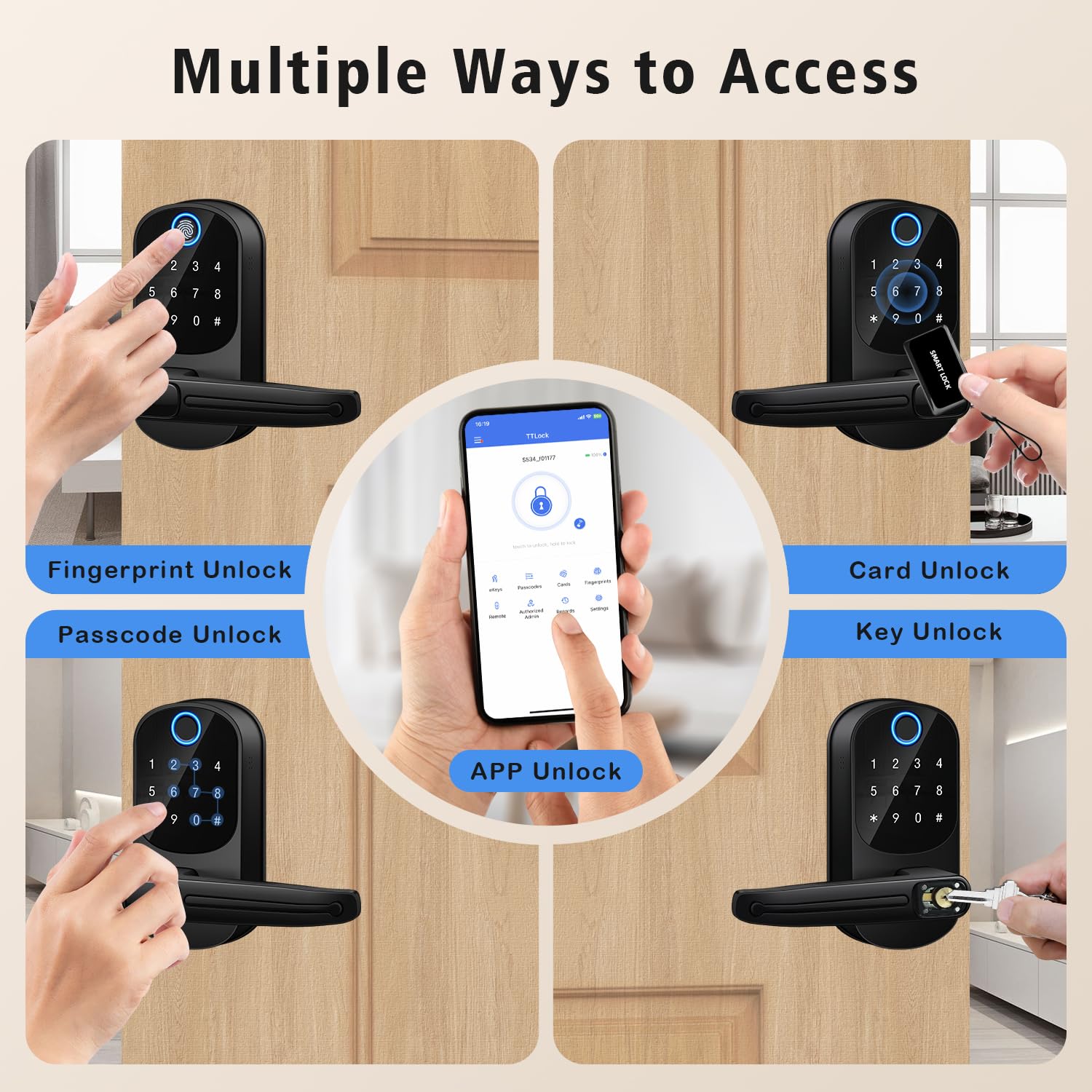 Volibel Keypad Door Lock With Handle, Keyless Entry Door Locks, Smart Fingerprint Smart Knob For Front, Electronic Digital Deadbolt, Smart Locks With App & Security Deadlocking
