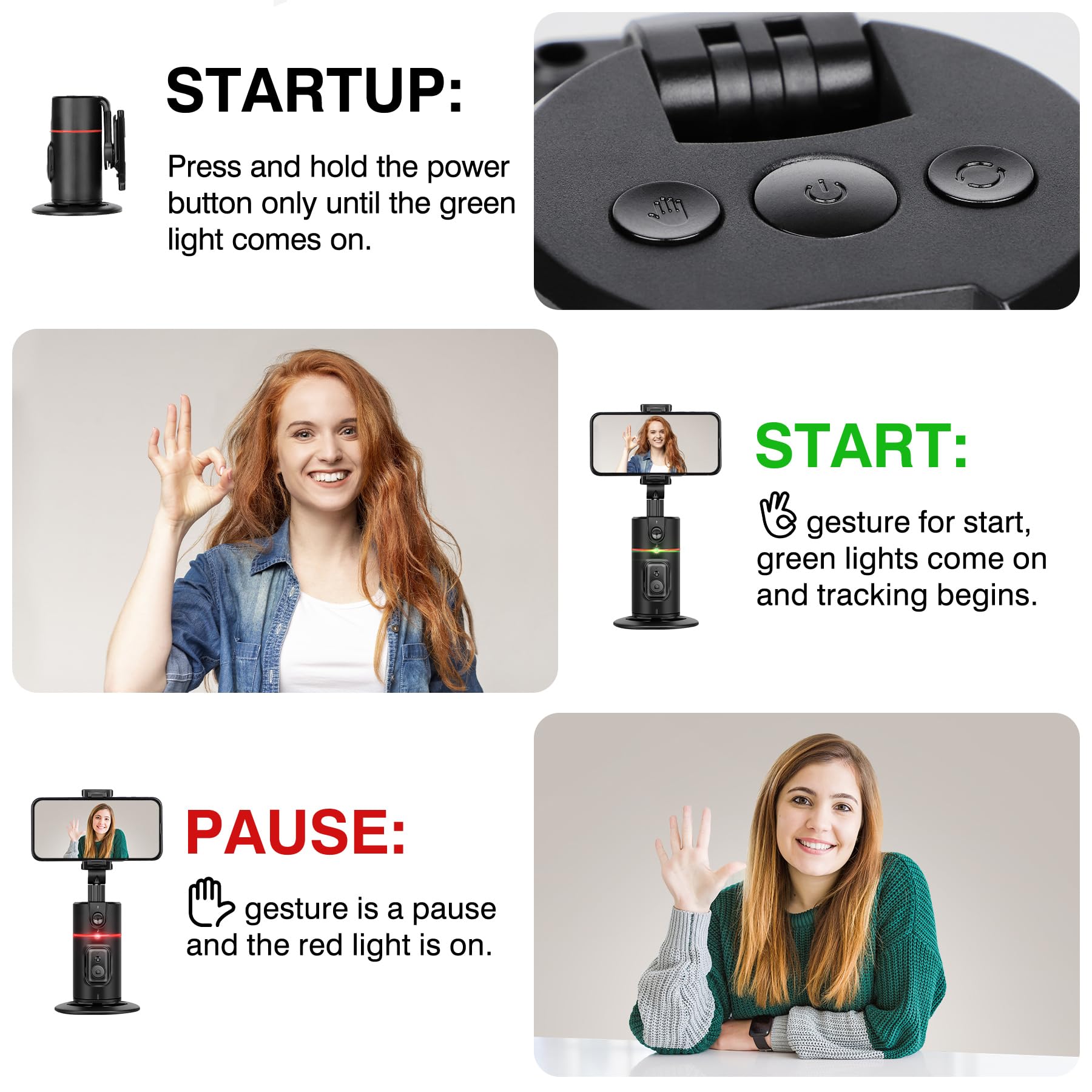 Joilcan Auto Face Tracking Selfie Stick Tripod, 360° Rotation Auto Face Body Tracking Phone Stand With Remote, Rechargeable Smart Gesture Control Phone Holder For Iphone Video Recording Live Tiktok