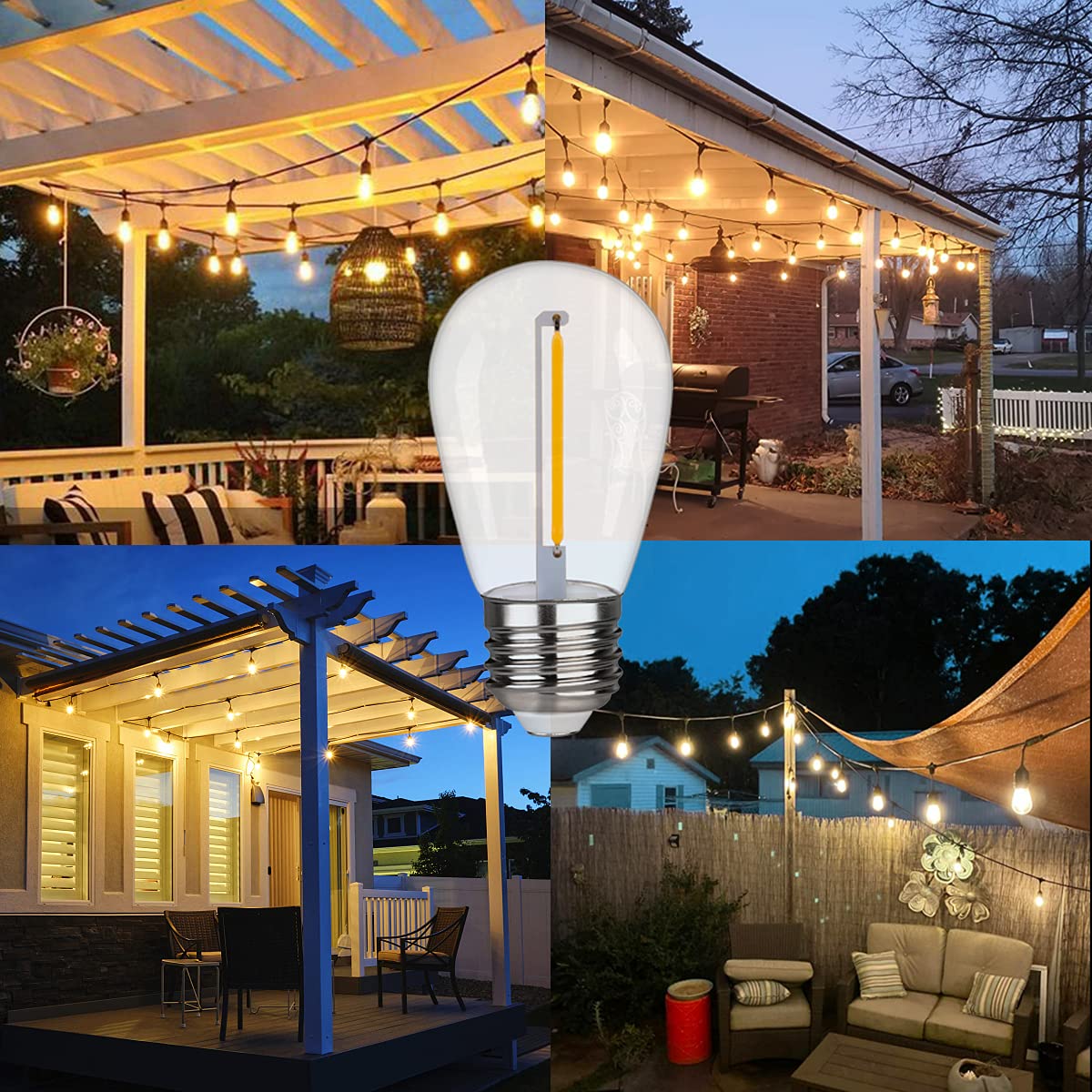 Myemitting 48 Pack Shatterproof & Waterproof S14 Replacement Led Light Bulbs 1W Equivalent To 10W, White Warm 2200K, Outdoor String Lights, Vintage Led Bulb, E26 Base Led Edison Bulbs, Non-Dimmable