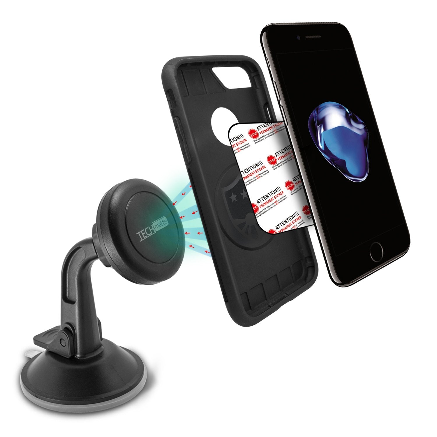 Techmatte Car Phone Mount Magnetic-Dashboard Mounted Car Phone Holder-Universal Smartphone Compatibility With Strong Magnetic Technology (Black), Portable Electronic Device Mount