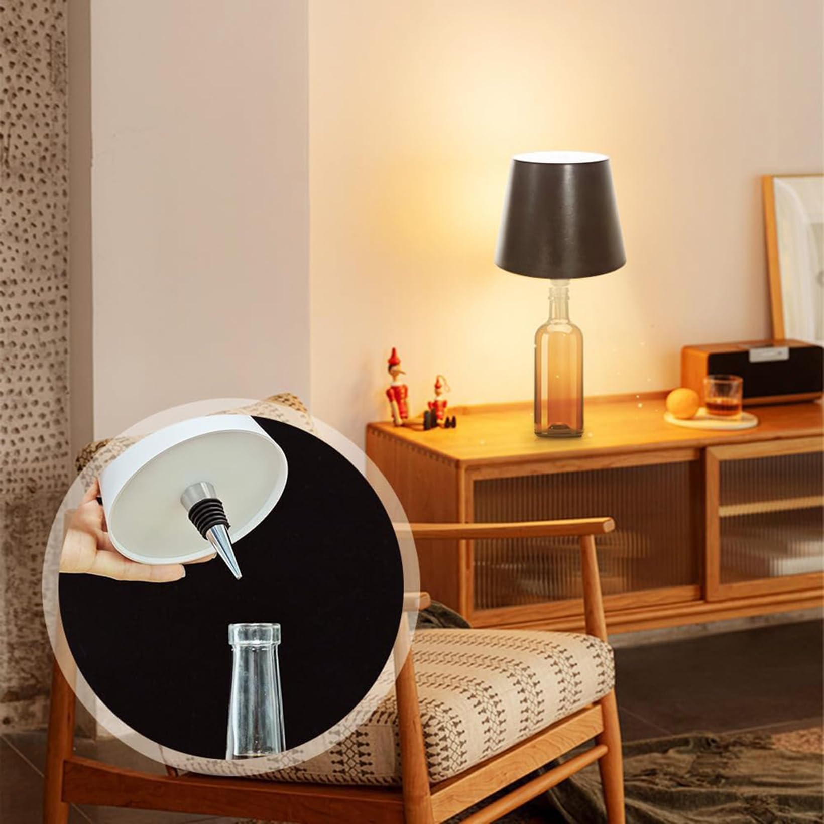 Hopanrel Wireless Bottle Lamp,Rechargeable Led Touch Wine Bottle Lamp, 3 Color Stepless Dimming Desk Lamps,Outdoor Table Lamp For Bedroom,Restaurant