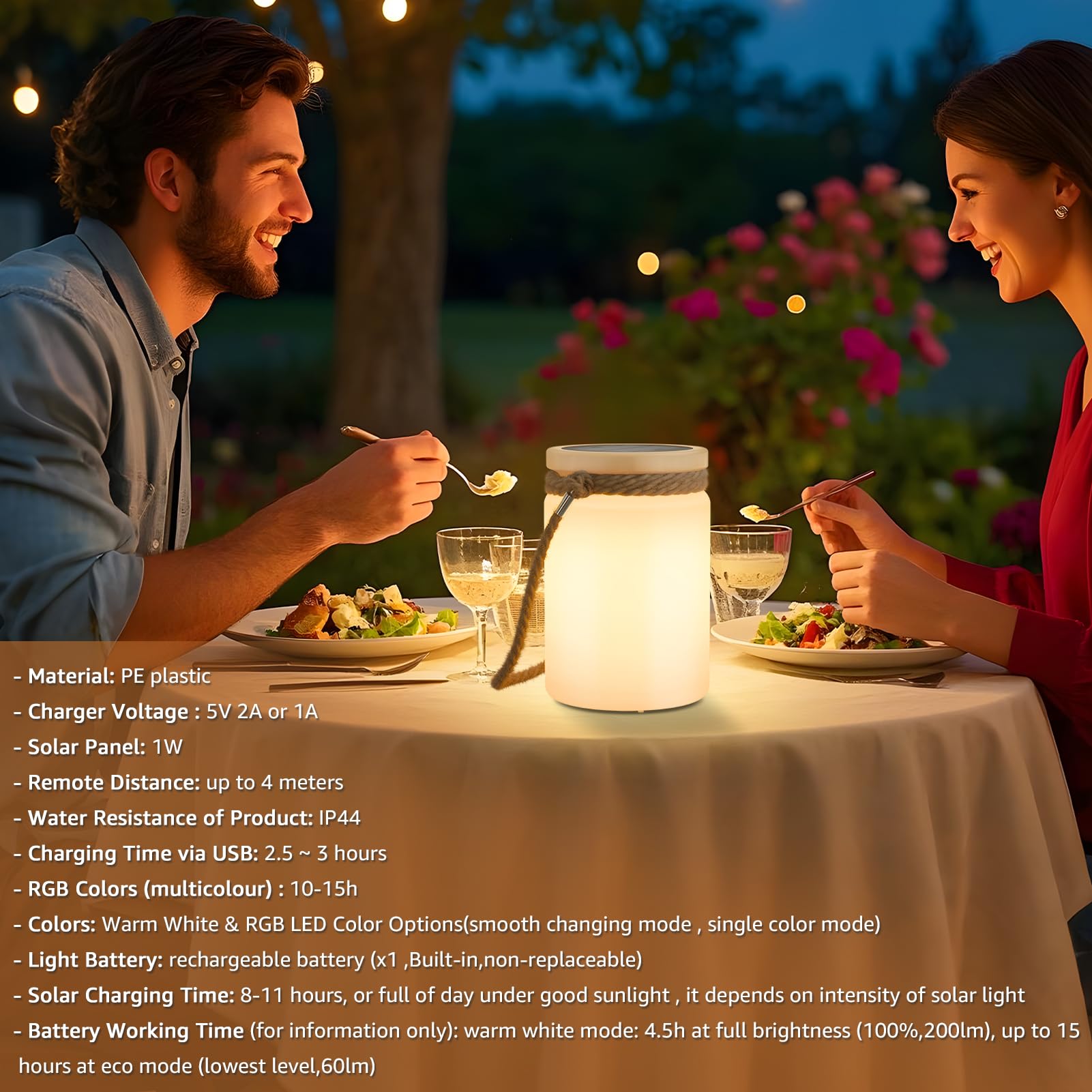 Uuffoo Solar Table Lamp Lantern Led Outdoor Cordless Ip44 Rgb And Warm White Dimmable For Patio Camping Restaurant Terrace