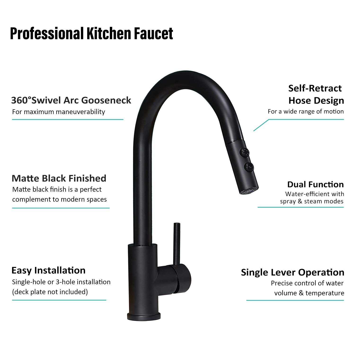 Kinfaucets Black Kitchen Faucet With Pull Down Sprayer,Single Handle Pull Out Kitchen Sink Faucet,Commercial Farmhouse Rv Bar Utility Kitchen Faucets