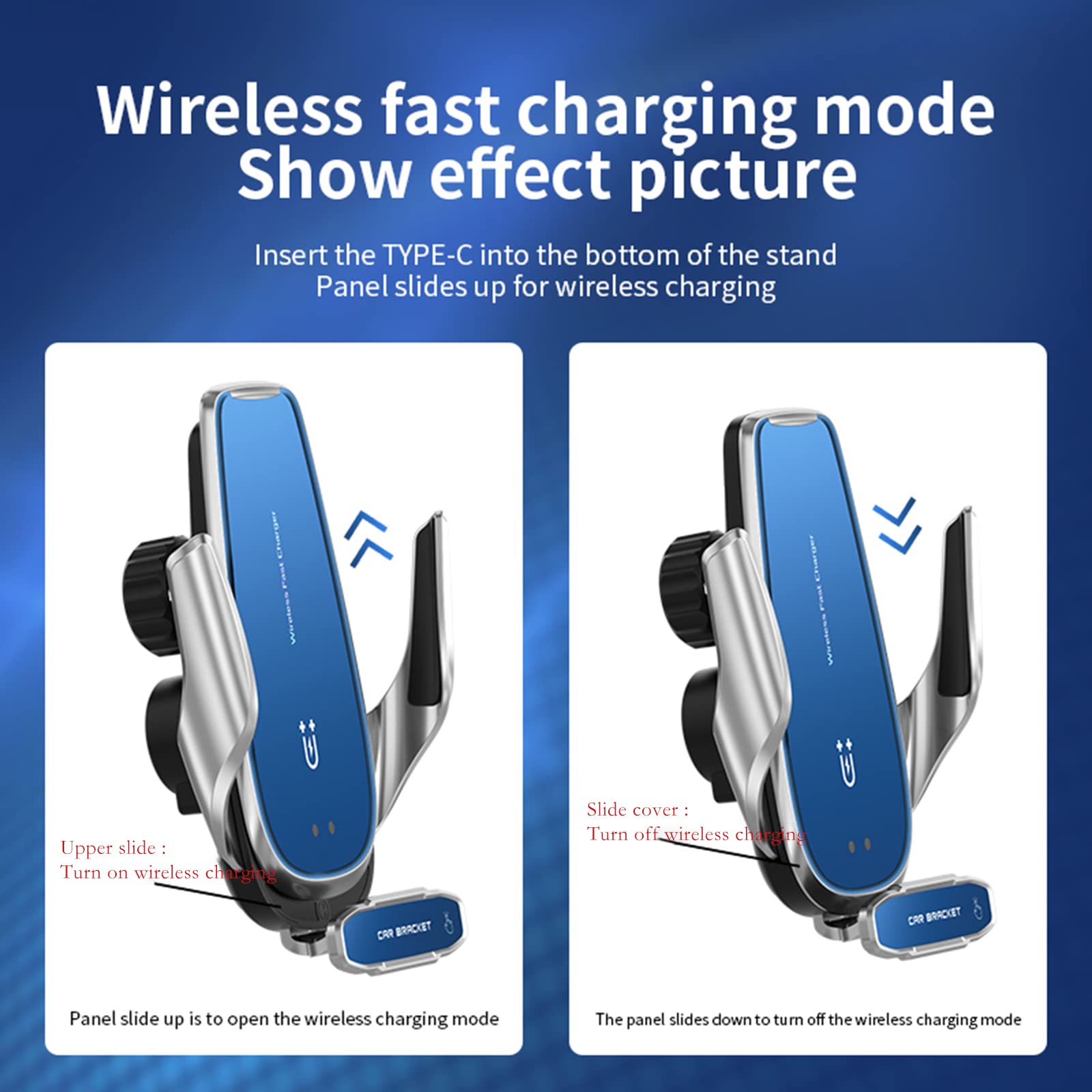 Lfnown Wireless Car Charger Mount Fast Charging Auto Clamping 15W Intelligent Dual Control Induction Bracket Car Phone Holder Mount Wireless Charging Compatible With All Android Smartphone(Blue)