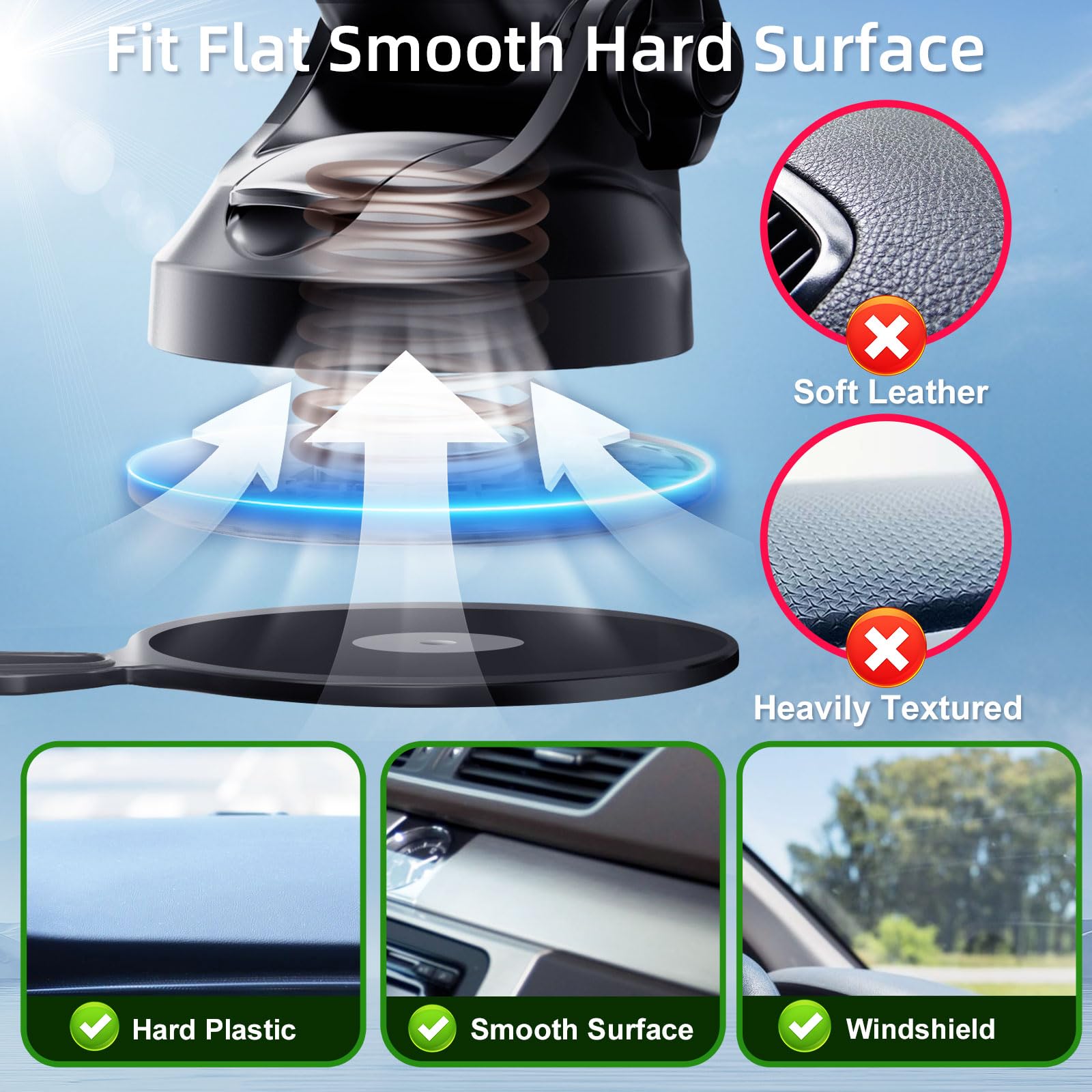 Pop-Tech Car Phone Mount For Pop Socket: Suction Cup Cell Phone Holders For Automobile Dashboard Windshield Window - Dash Mounted Cellphone Stand Black Fits Thick Socket Wallet Grip For Iphone Samsung