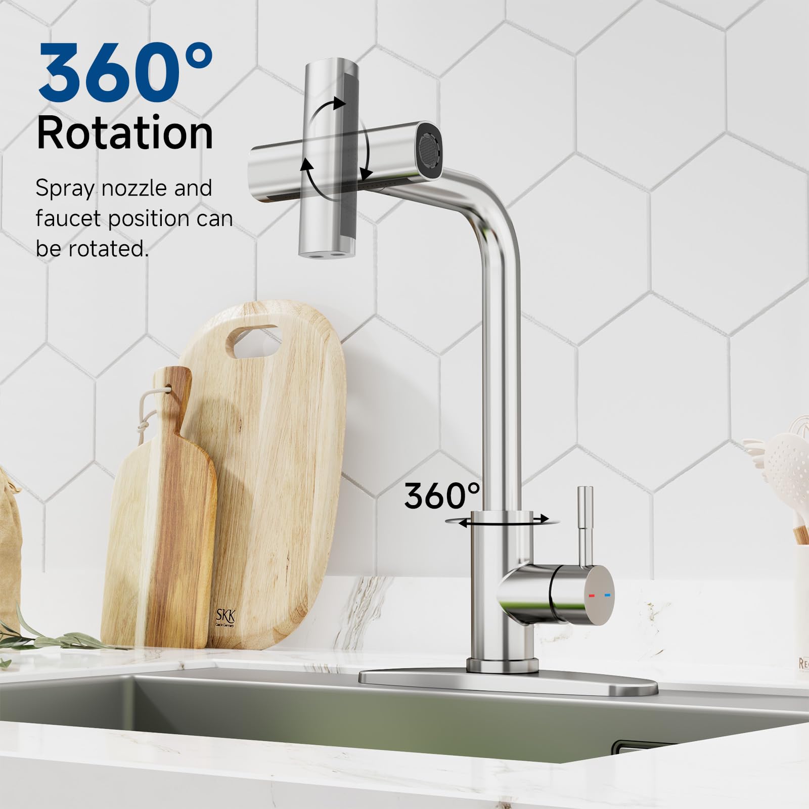 Arrisea Kitchen Faucet With Pull Down Sprayer, Brushed Nickel Pull Down Kitchen Faucets, Waterfall Faucet For Kitchens Sink, 4 Function Kitchen Sink Faucet