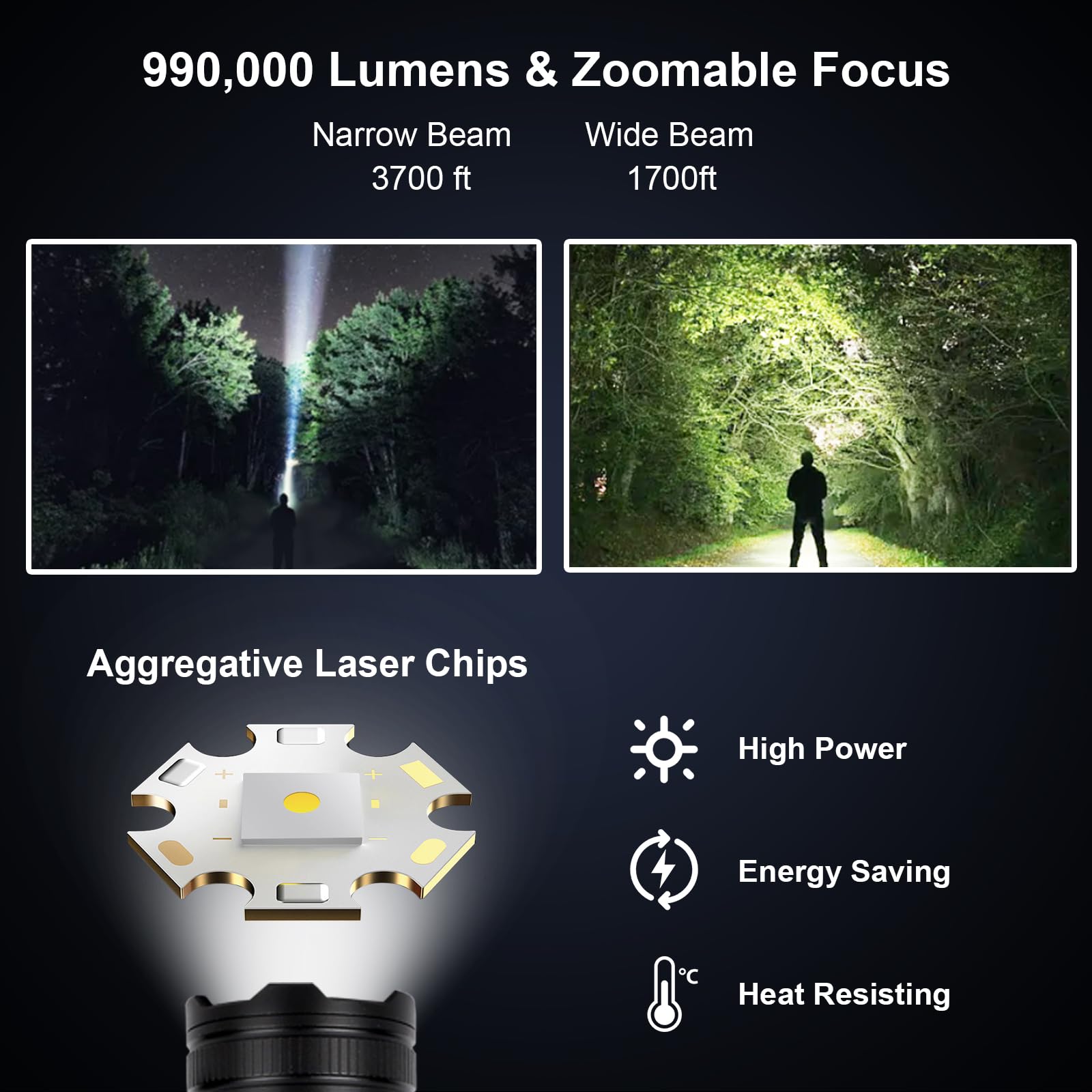 Ewenele Flashlights High Lumens Rechargeable 3 Packs, 990,000 Lumen Led Flashlight Battery Powered With 5 Light Modes, Side Light, Usb C, Waterproof, Zoomable, Blue & Red Strobe, Handheld Flash Lights