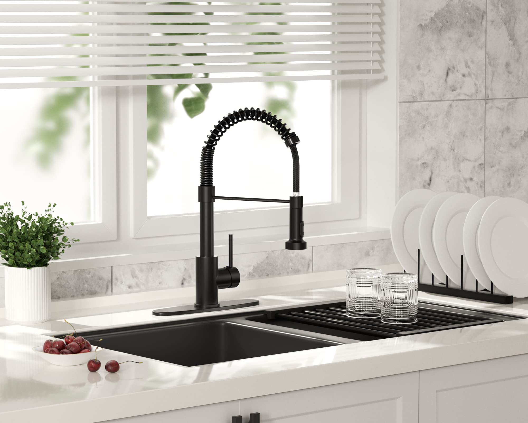 Ibofyy Black Kitchen Faucets Single Handle Commercial Kitchen Sink Faucet With Multifunctional Pull-Down Spout For Farmhouse Rv Bar With 3 Hole Deck (Matte Black)
