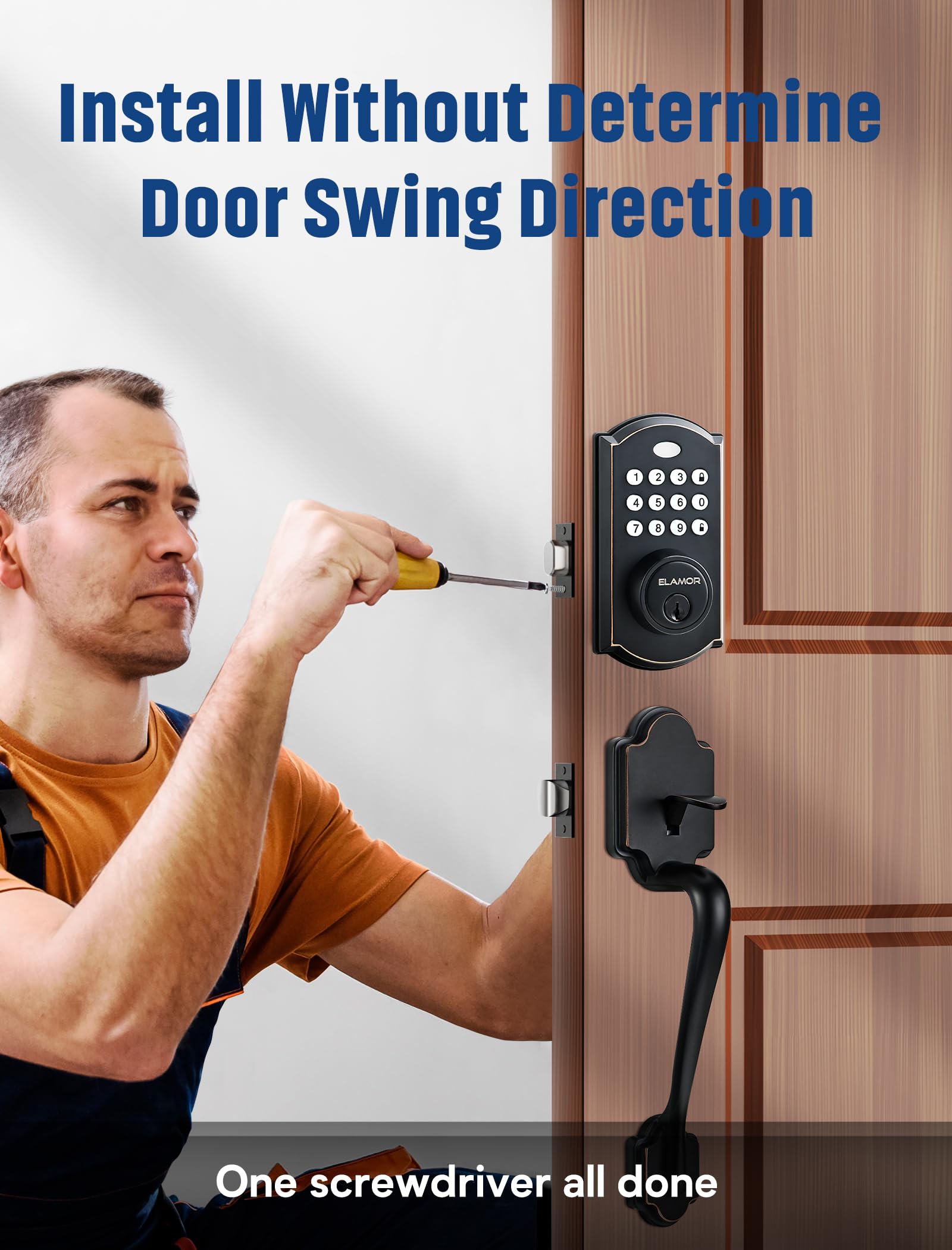 Elamor M19 Front Door Lock Set, Keyless Entry Deadbolt With Handle, Auto Lock, 50 User Codes, 2 Keys, Electronic Keypad, Waterproof Security Handle Set, Easy-To-Install, Oil Rubbed Bronze