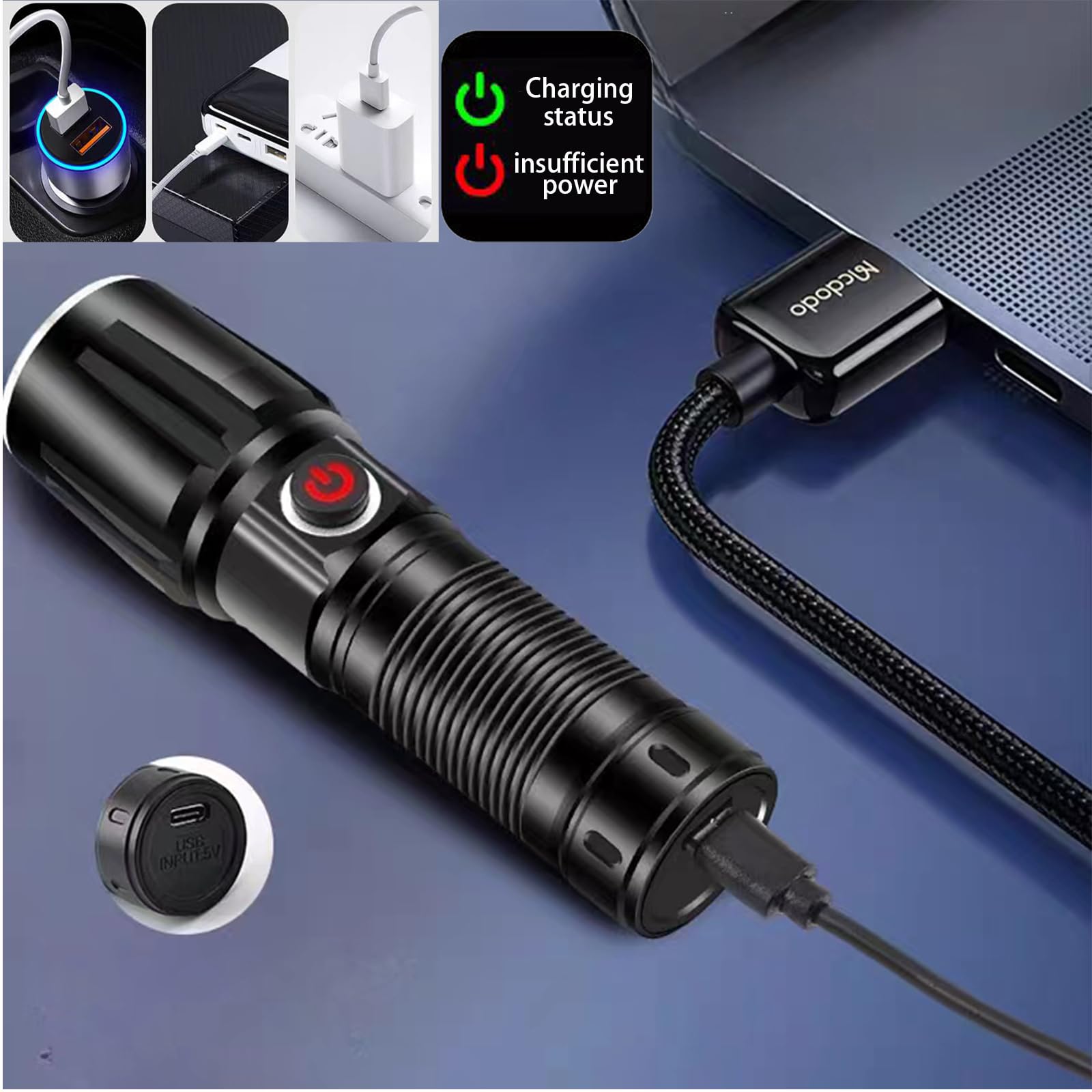 Giigoemy Powerful High Lumens Rechargeable Small Flashlight With 5 Modes, Zoomable Mechanics Flashlights,Tactical Toch Waterproof,Handheld Pocke Flashlights，  For Men & Women - Scout