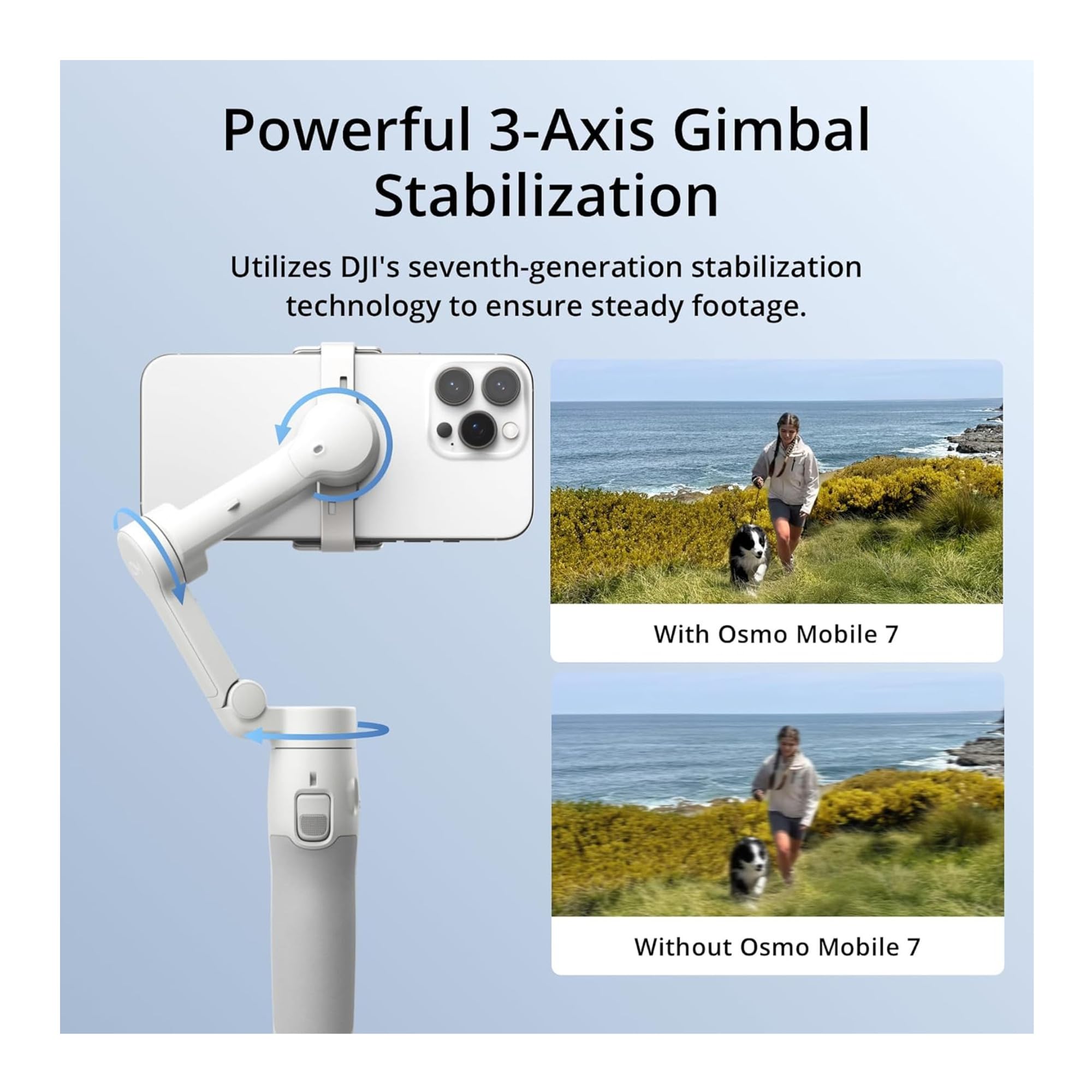 Dji Osmo Mobile 7 Gimbal With Activetrack 7.0 And 7Th Gen Stabilization With Multi-Function Magnetic Fill-In Light Bundle