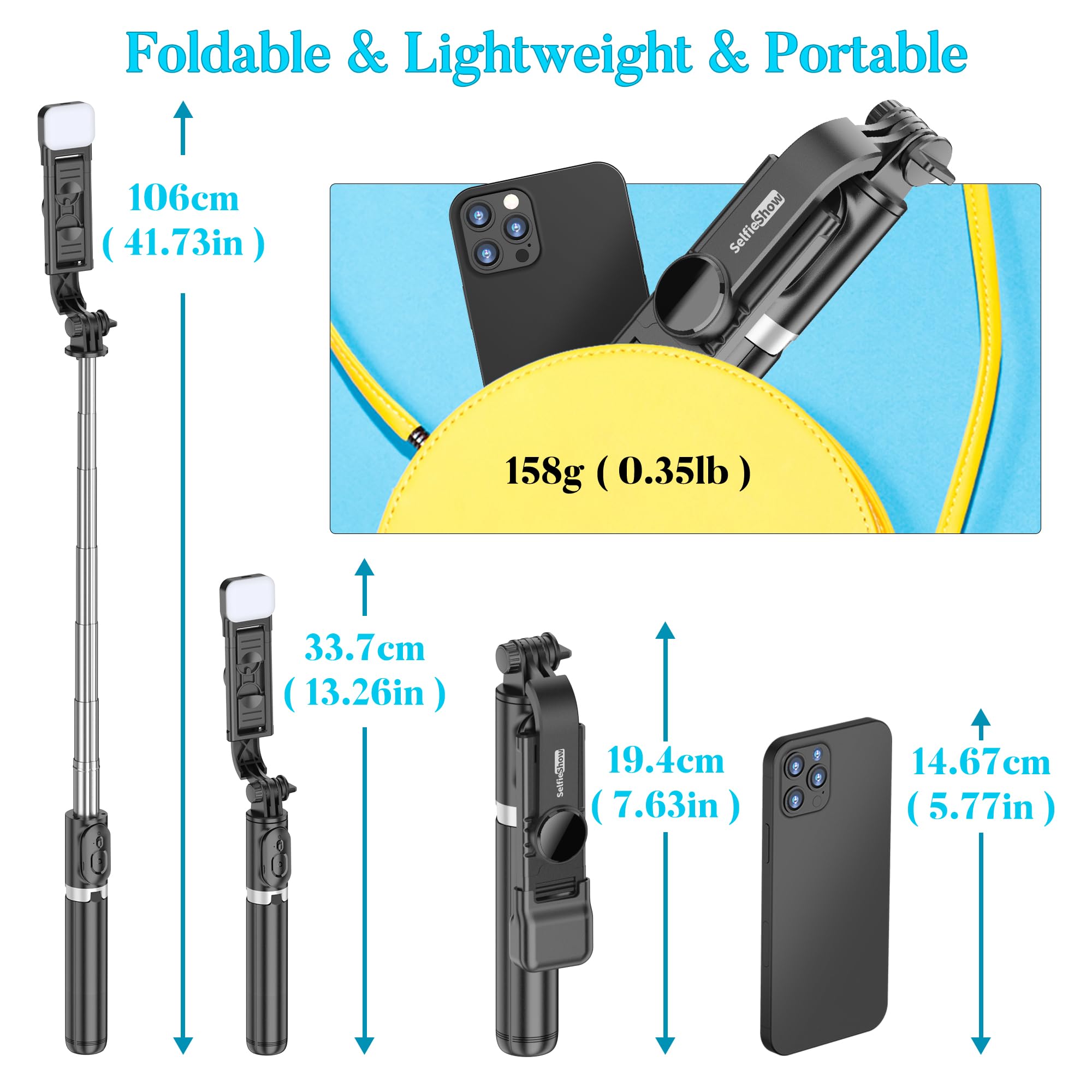 Selfieshow Portable 41 Inch Selfie Stick Phone Tripod With Wireless Remote Extendable Tripod Stand 360 Rotation Compatible With Iphone 14 13 12 11 Pro Xs Max Xr X 8 7 6 Plus, Android Samsung Smartphone