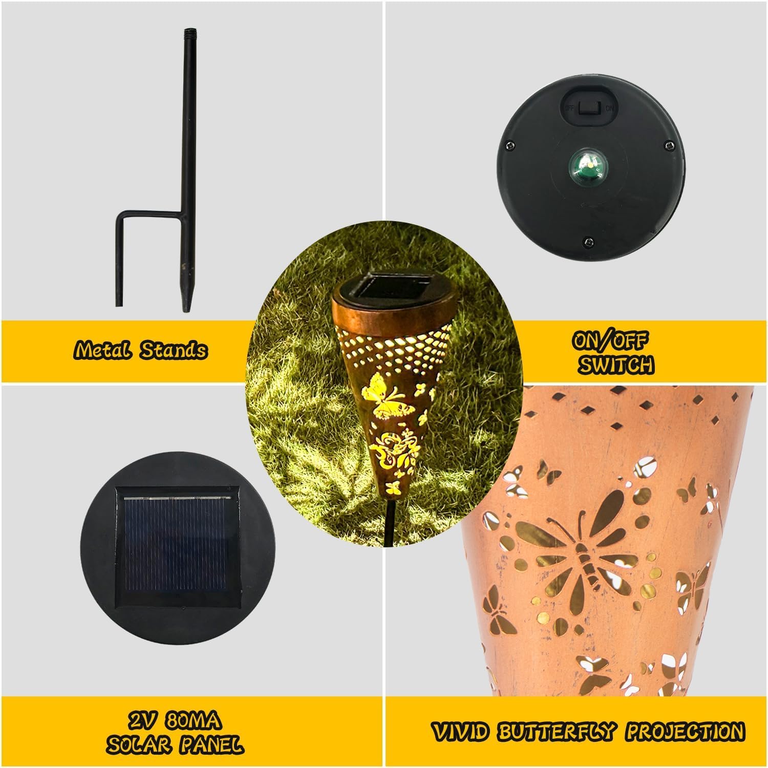Dibieecn 2 Pack Butterfly Solar Pathway Lights Outdoor,Metal Garden Decorations Outdoor Lights With Patterns And Warm Light,Waterproof Landscape Lighting For Path Patio Backyard Walkway Yard