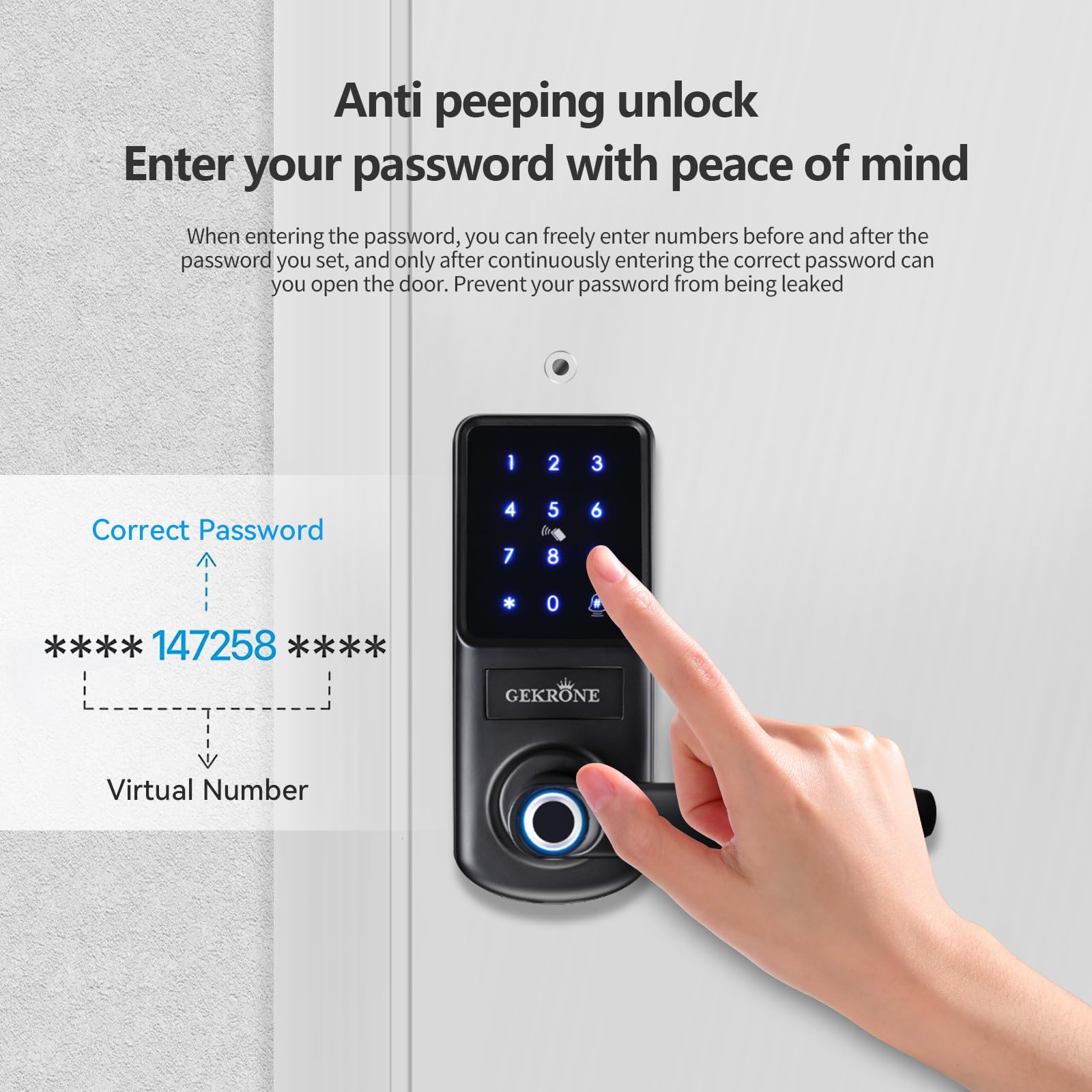 Gekrone Smart Fingerprint Lock With Lever Handle, Keypad Touchscreen Keyless Entry Front Door Knob, App Control Biometric Electronic Digital Deadbolt Set