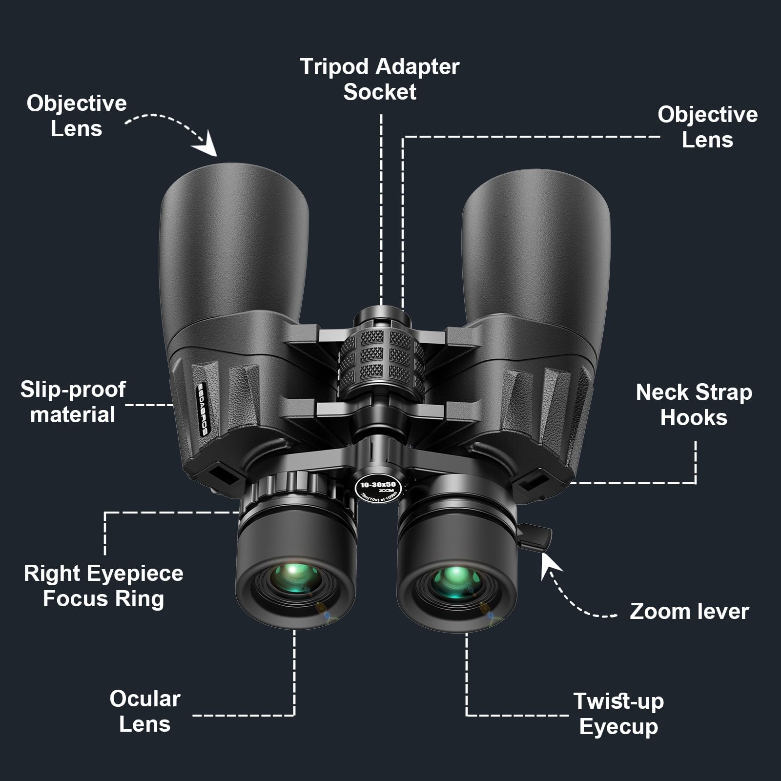 Eedabros 10-30X50 Hd Zoom Binoculars For Adults High Powered,Military Binoculars For Bird Watching Traveling Hunting Concerts With Large View,Bak4,Fmc Lens,Clear Low Light Vision At Night