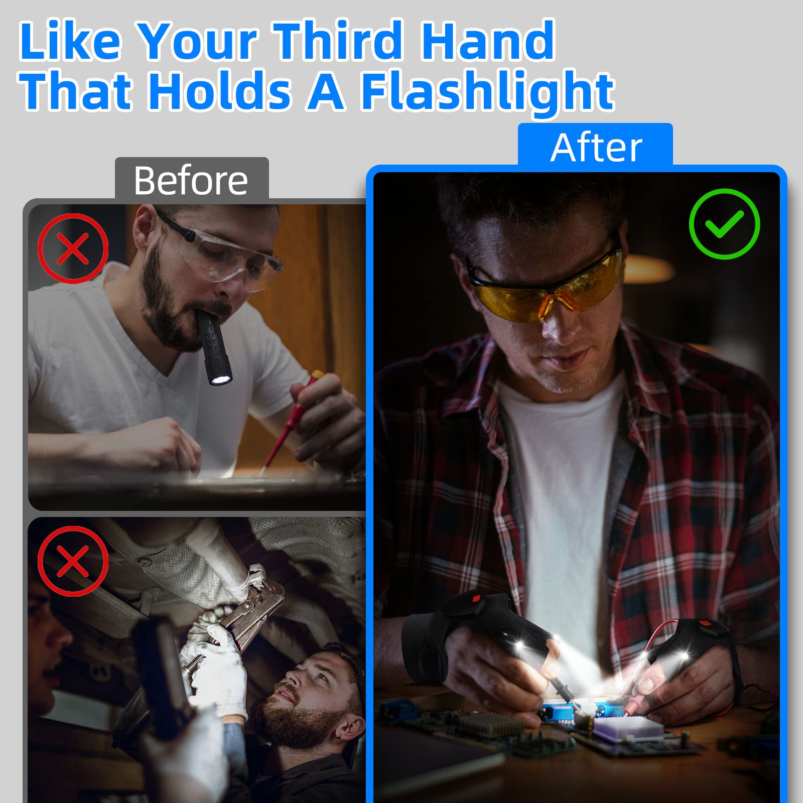 Apicey Rechargeable Led Flashlight Gloves,  For Men Dad Him Boyfriend Birthday Father'S Day, Cool Gadgets Waterproof Light Gloves With Battery Indicator For Repairing Fishing Camping