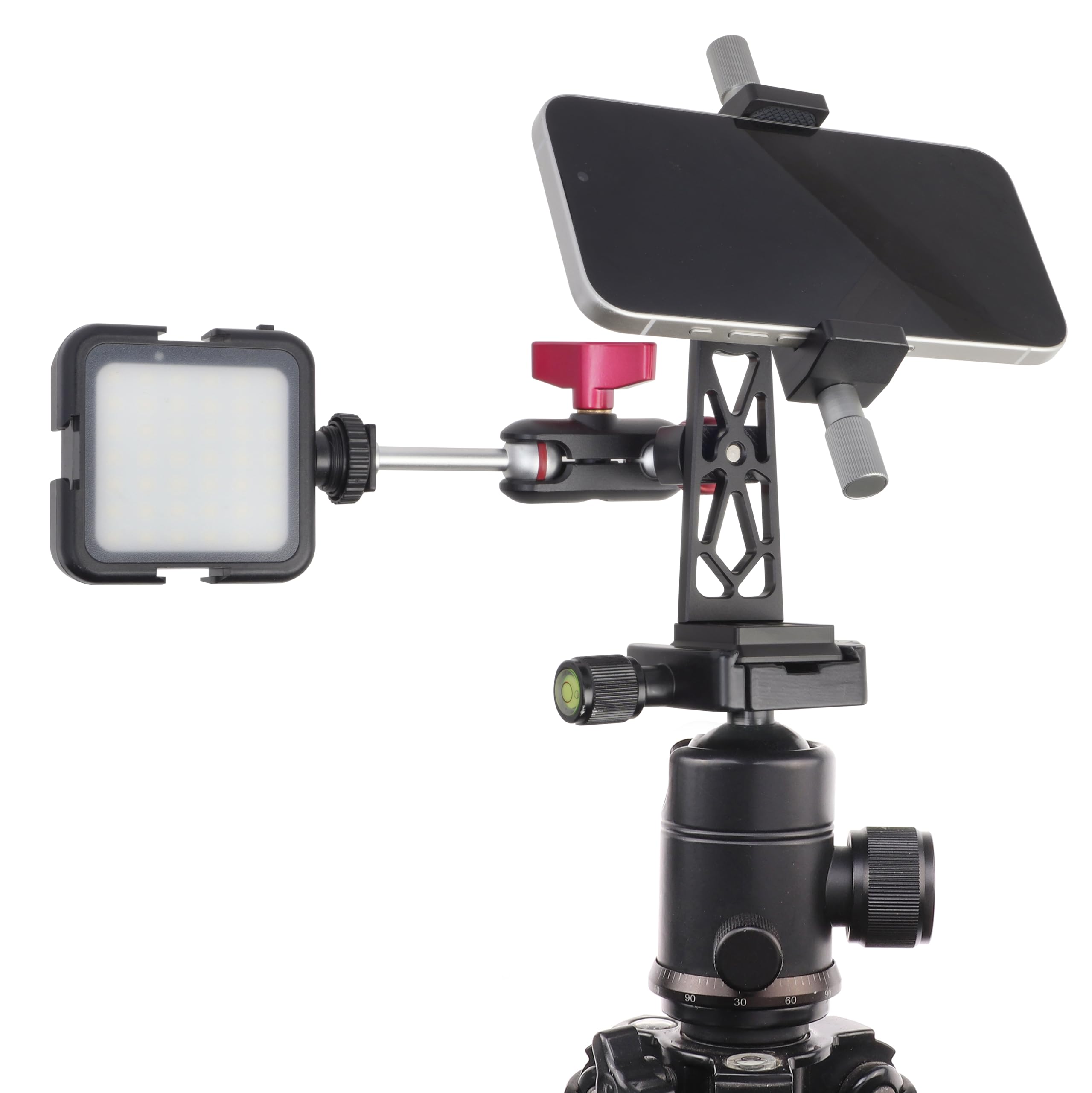 Fotga Aluminum Smartphone Tripod Mount Adapter For Iphone Samsung Huawei Cell Phone Clamp Stand Holder Desktop Tripod Video Live Streaming Vlogging,360°Rotatable,Arca Swiss Base 1/4" 3/8" Holes
