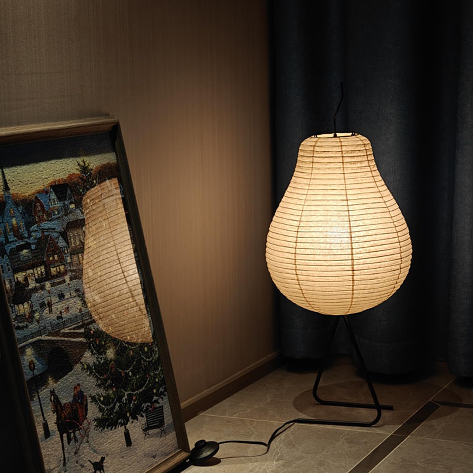 Fliopio Japanese Rice Paper Table Lamp - 3000K Bulb Included White Handmade Pear Noguchi Akari Lamps - Noggy Standing Paper Lantern With Wabi Sabi Shade For Bedroom Living Room 12.2"D X 12.2"W X 29.5"H