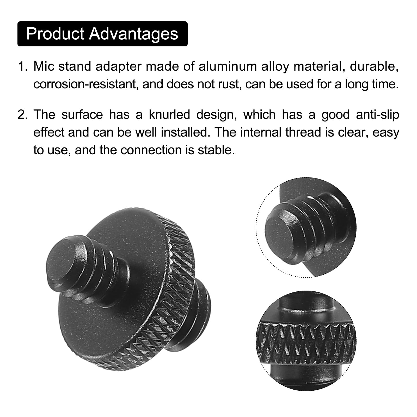 Patikil Mic Stand Adapter M8 Male To 1/4 Male Thread Tripod Screw Adapter Double Sides Camera Screw For Microphone Tripod Stand Black 2 Pack
